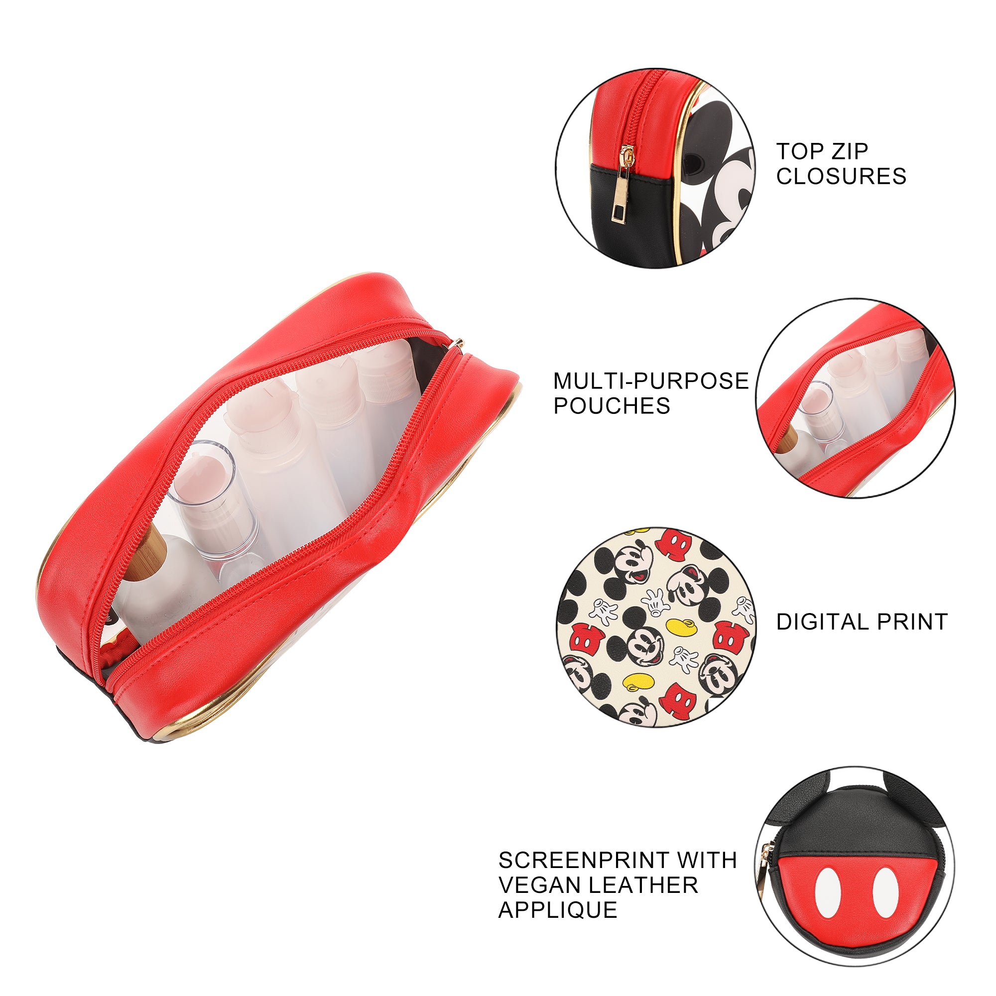 Mickey Mouse Classic Women's Novelty Cosmetic Bag (Set of 3)