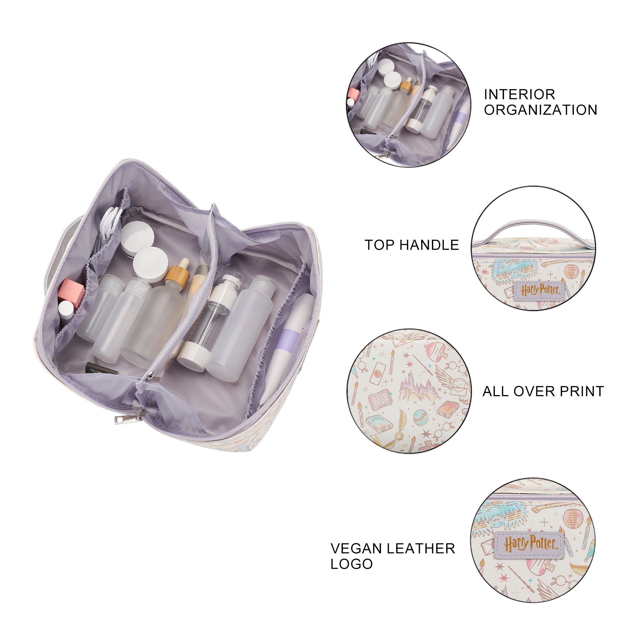 Harry Potter Cosmetic Bag with Spell and Potion Print Design