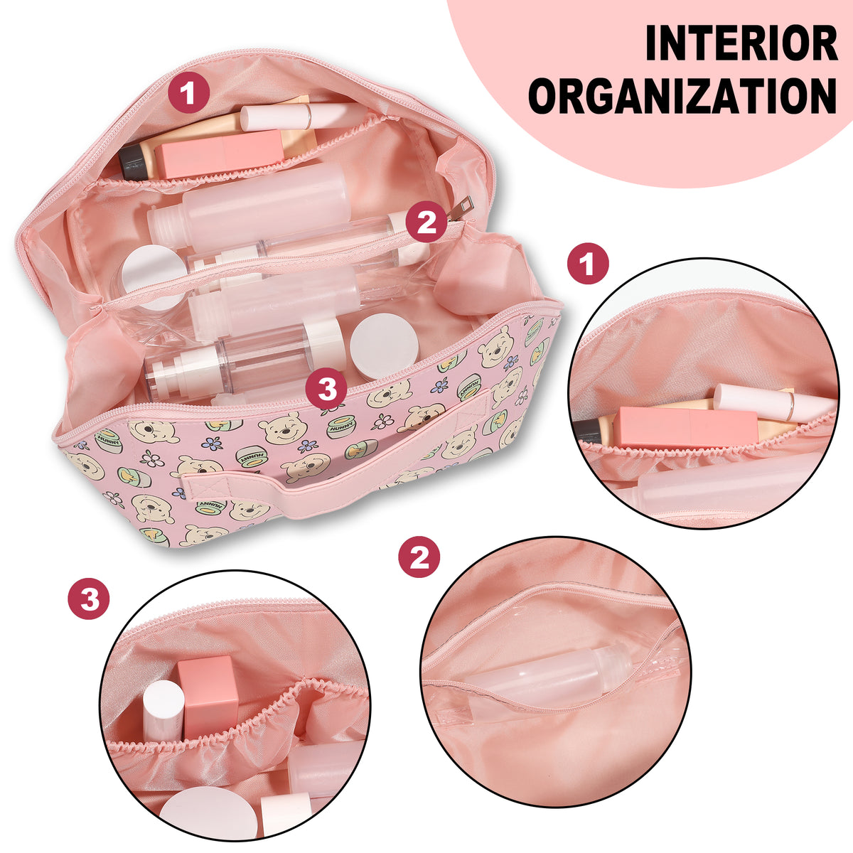 Winnie The Pooh Honey Floral Pink Cosmetic Bag for Women