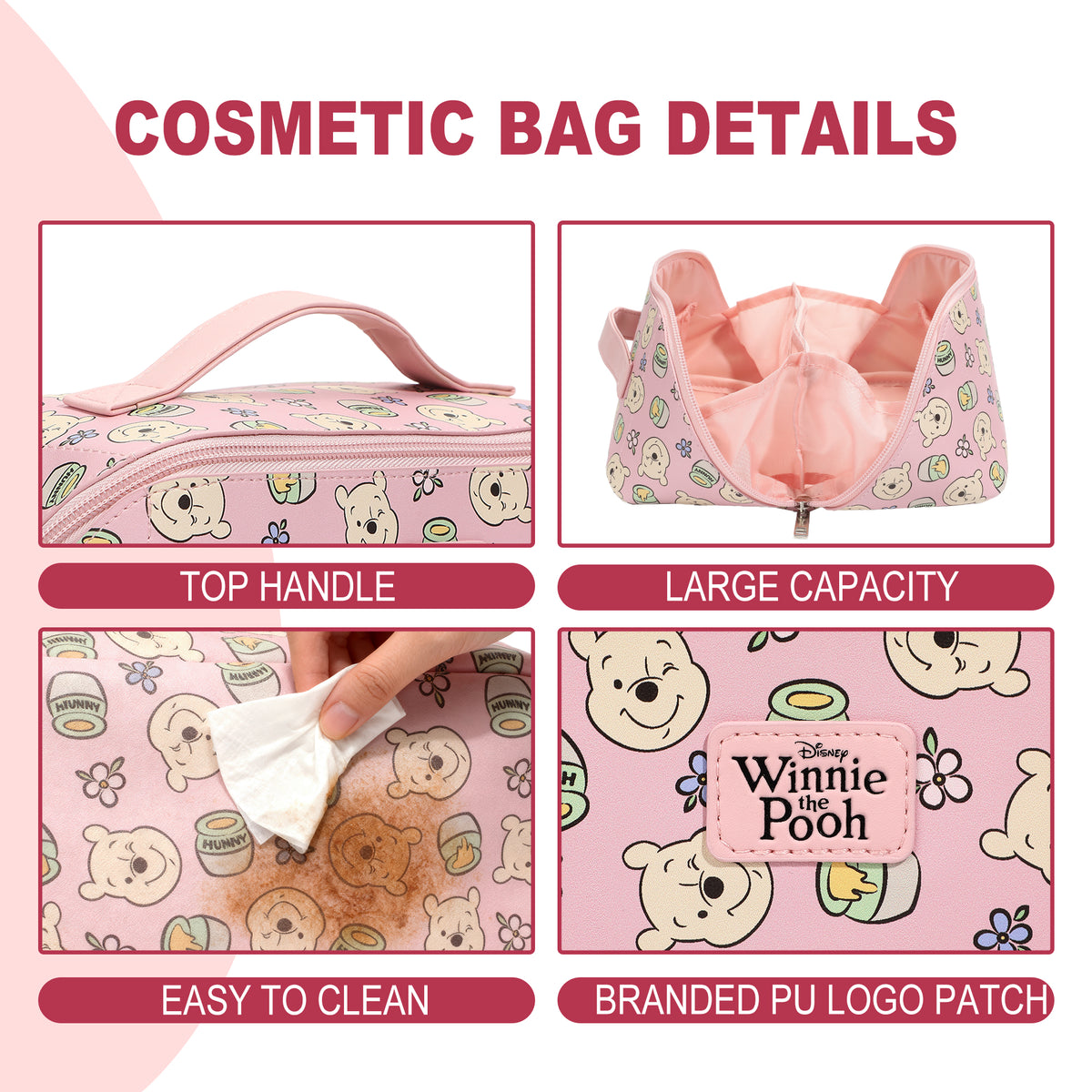 Winnie The Pooh Honey Floral Pink Cosmetic Bag for Women