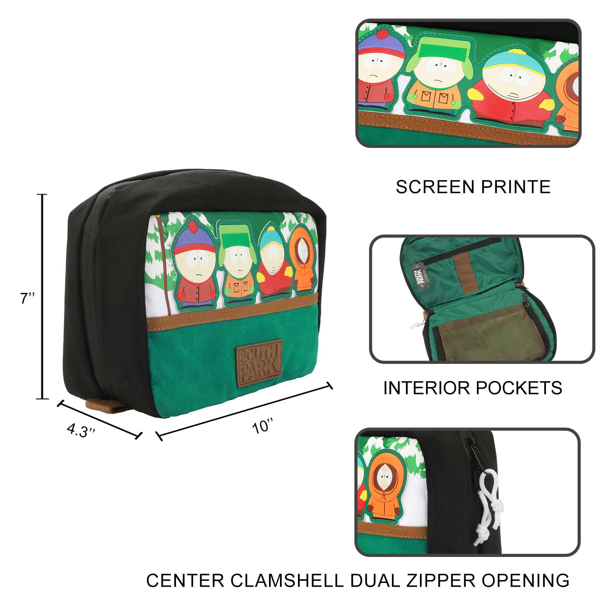 South Park Main Characters 10" Green Toiletry Bag
