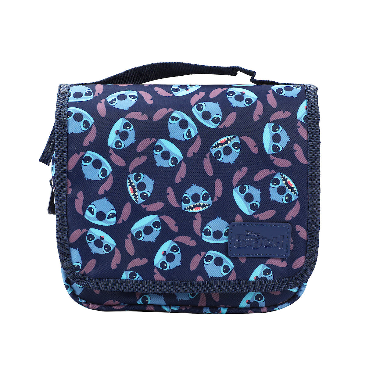 Disney Stitch Character Heads All-Over Print Blue 8.2" Folding Hanging Toiletry Kit