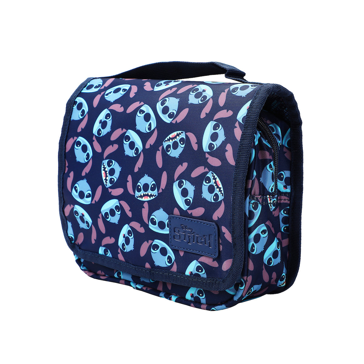 Disney Stitch Character Heads All-Over Print Blue 8.2" Folding Hanging Toiletry Kit