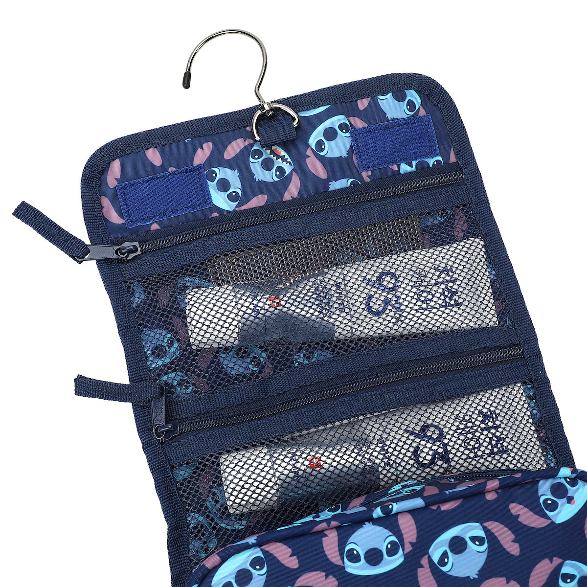 Disney Stitch Character Heads All-Over Print Blue 8.2" Folding Hanging Toiletry Kit
