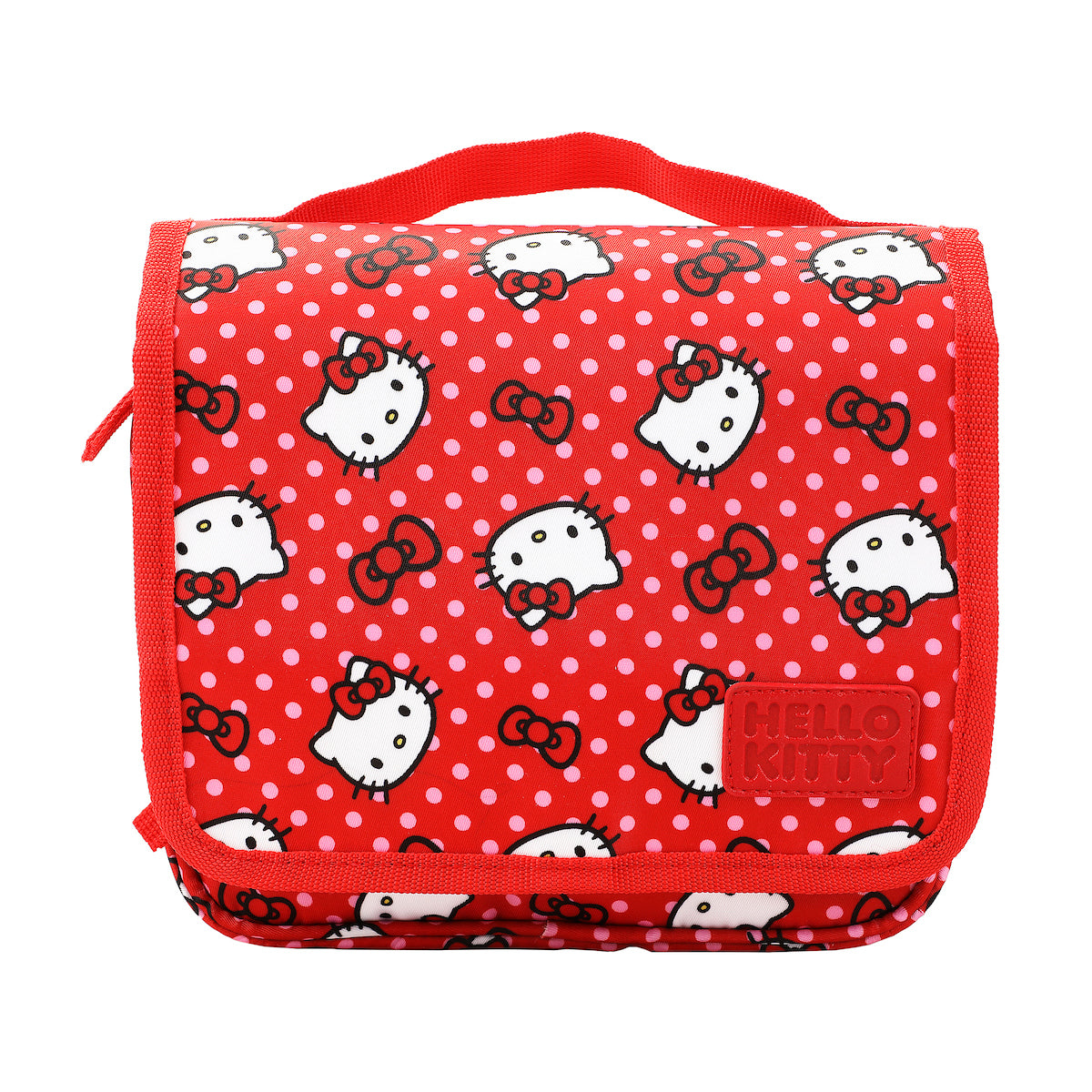 Hello Kitty Character Face & Bows Red 8.2" Folding Hanging Toiletry Kit