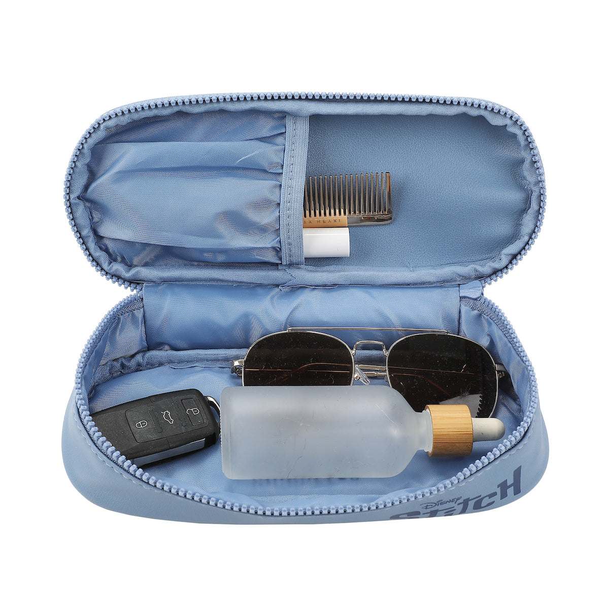 Disney Stitch Big Face Blue Zippered Dome Cosmetic Case