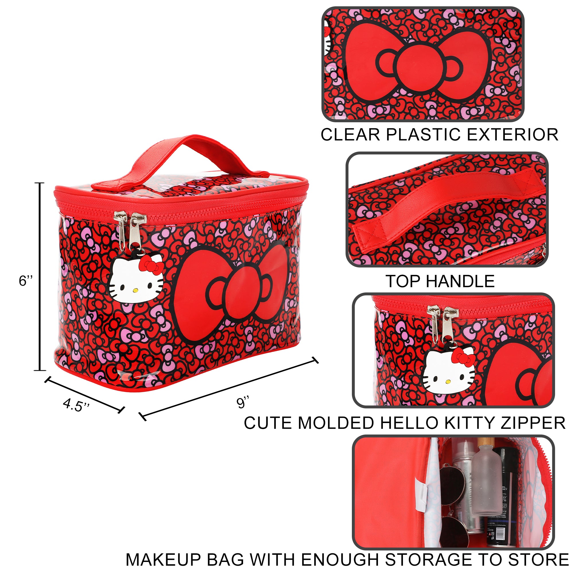 Hello Kitty Bows Clear Plastic Printed Cosmetic Case
