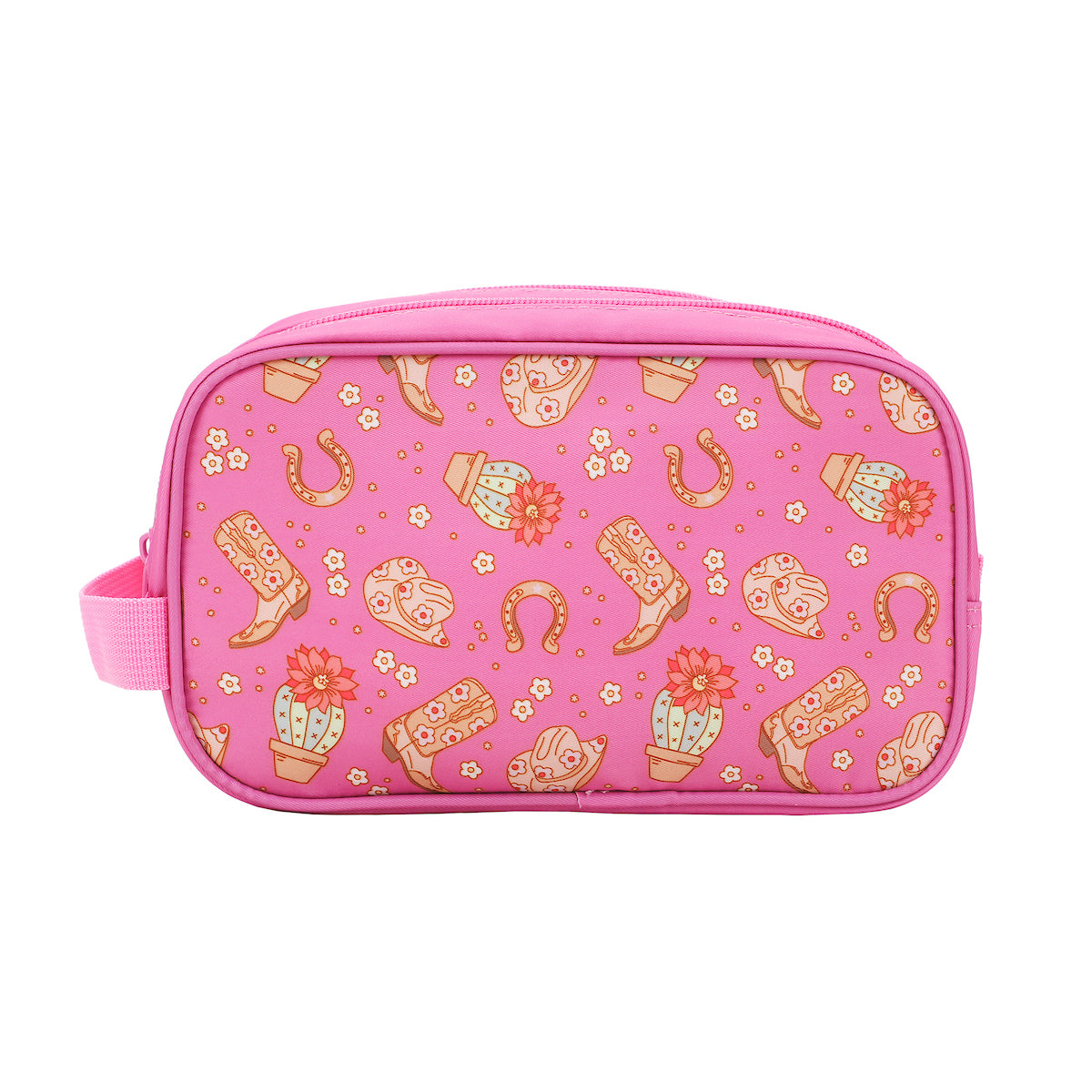 Western Print Dual Compartment Pink Toiletry Cosmetic Kit