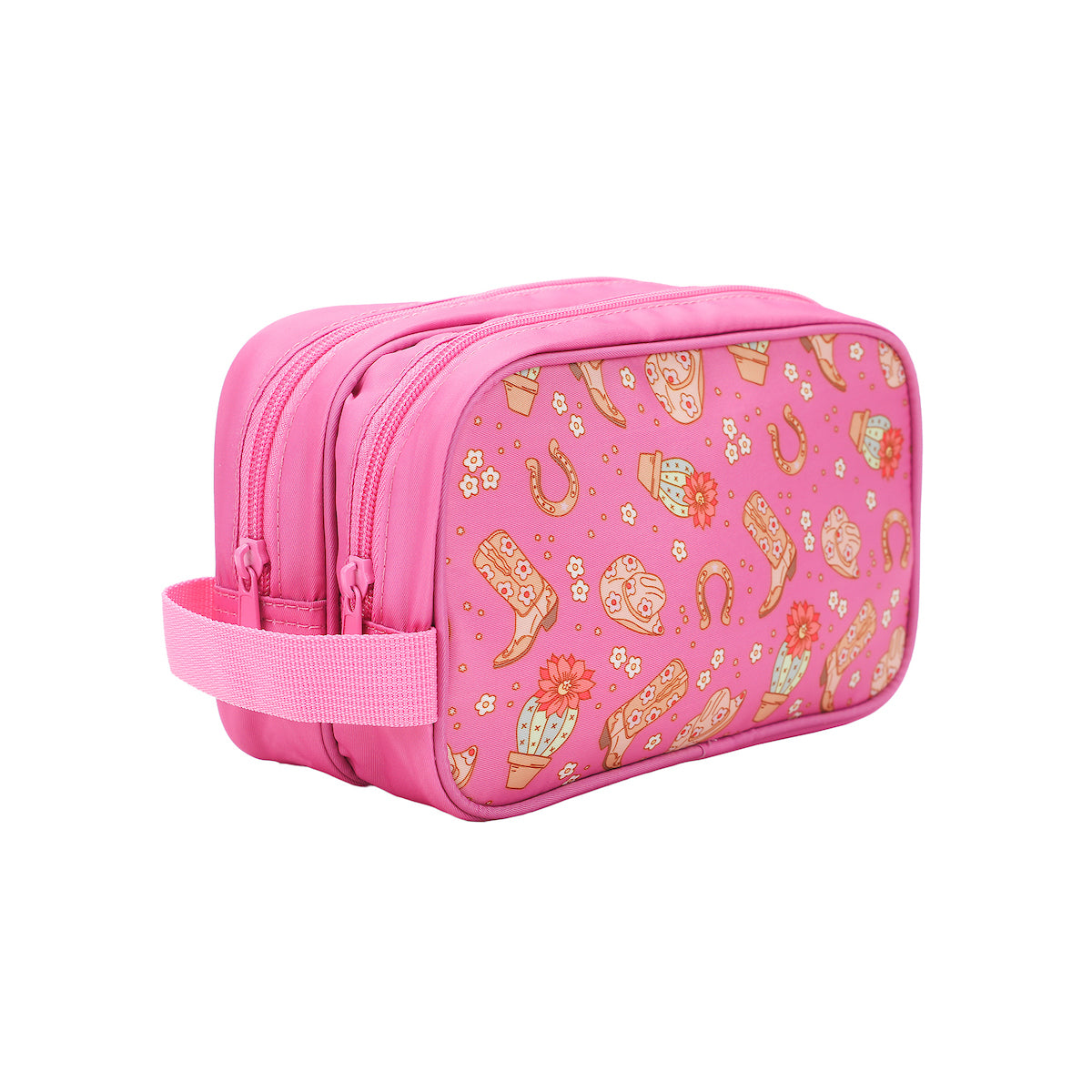 Western Print Dual Compartment Pink Toiletry Cosmetic Kit