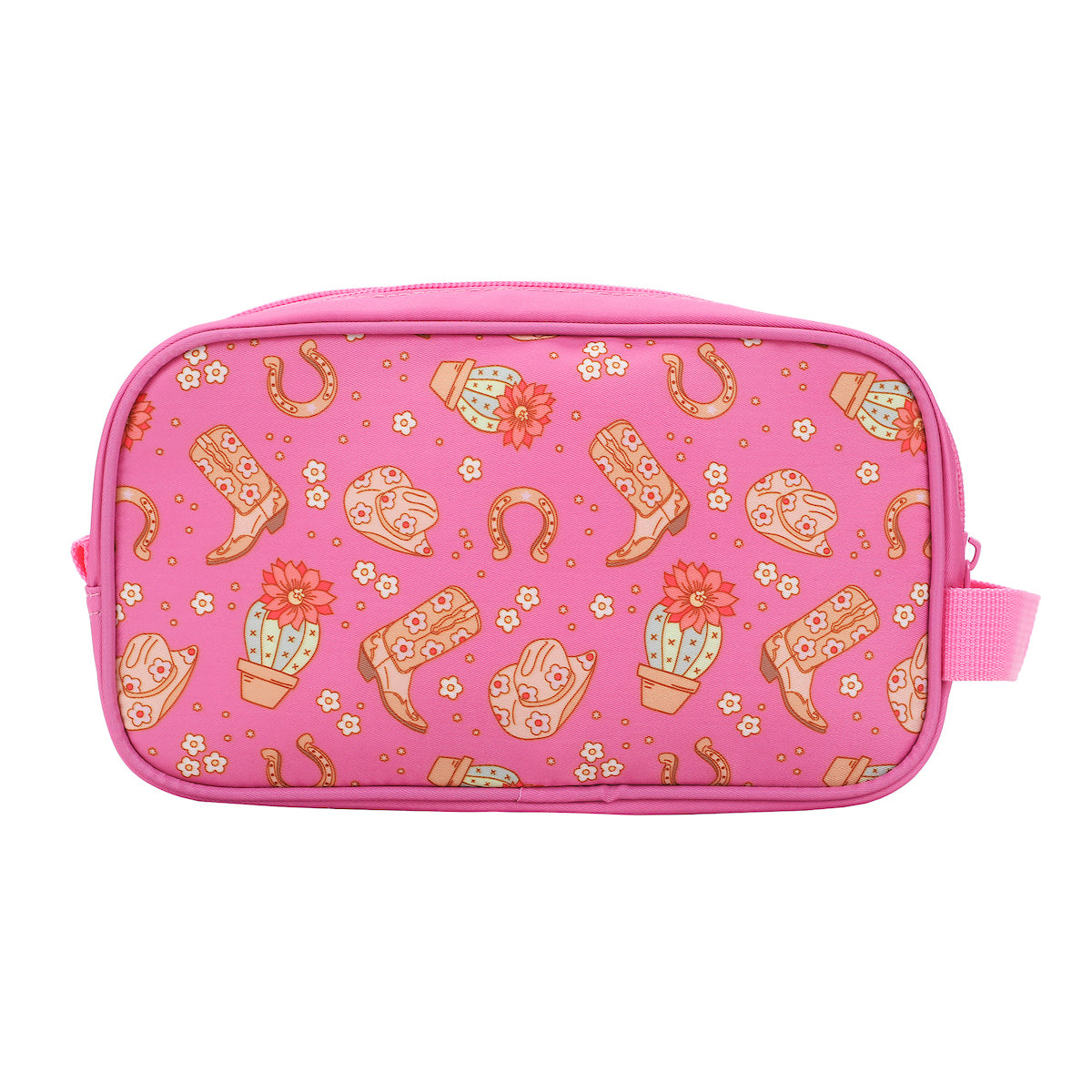 Western Print Dual Compartment Pink Toiletry Cosmetic Kit