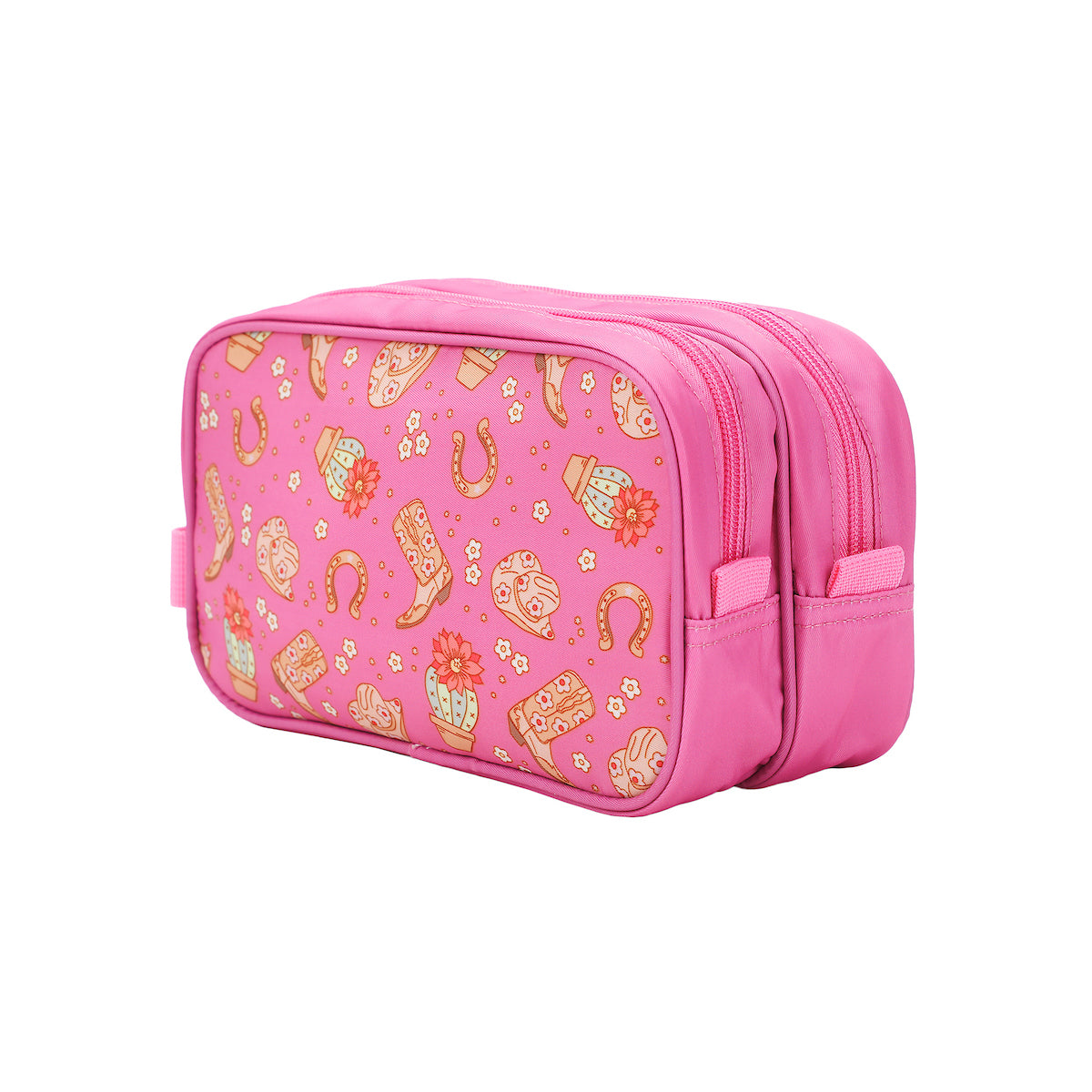 Western Print Dual Compartment Pink Toiletry Cosmetic Kit