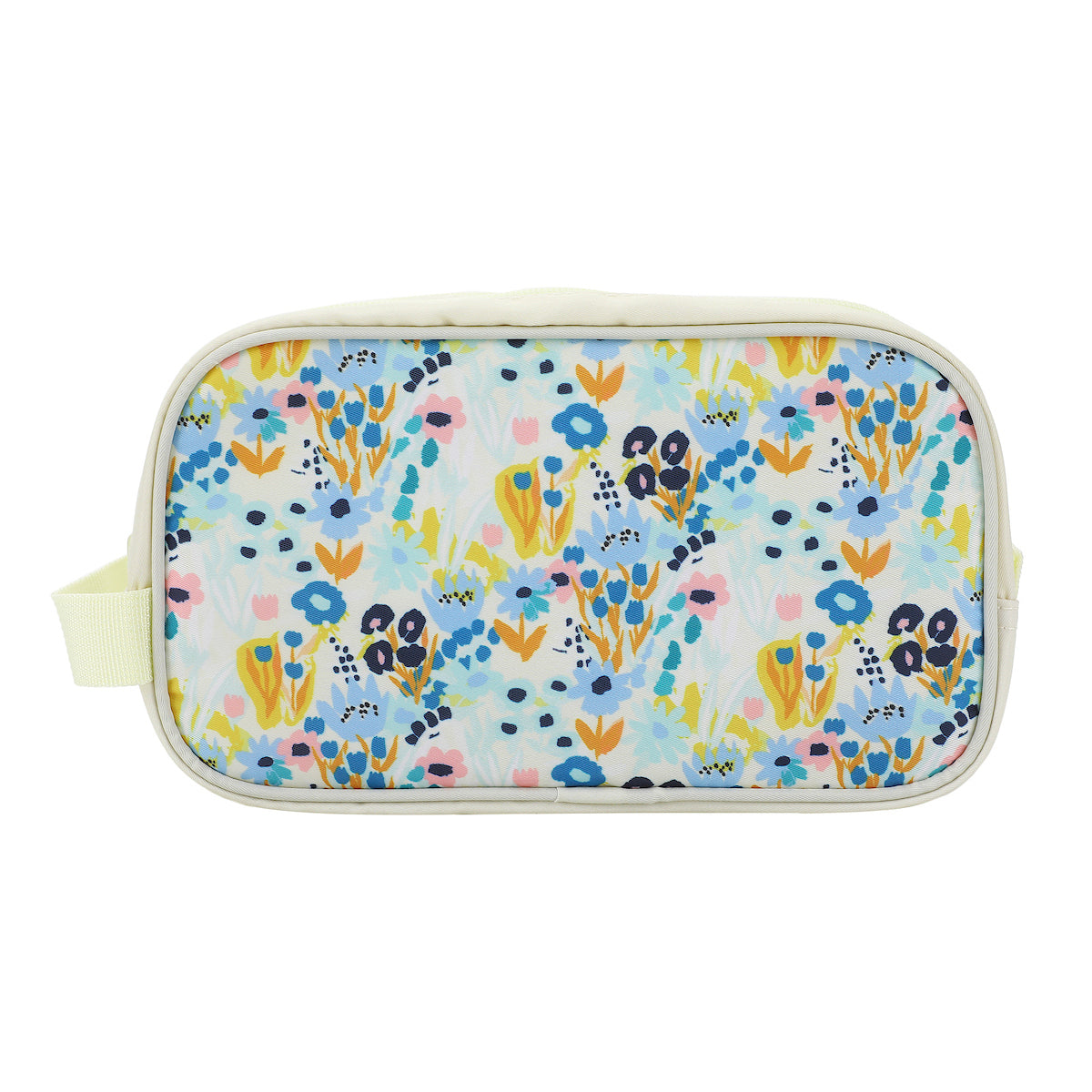 Floral Print Dual Compartment Cream Toiletry Cosmetic Kit