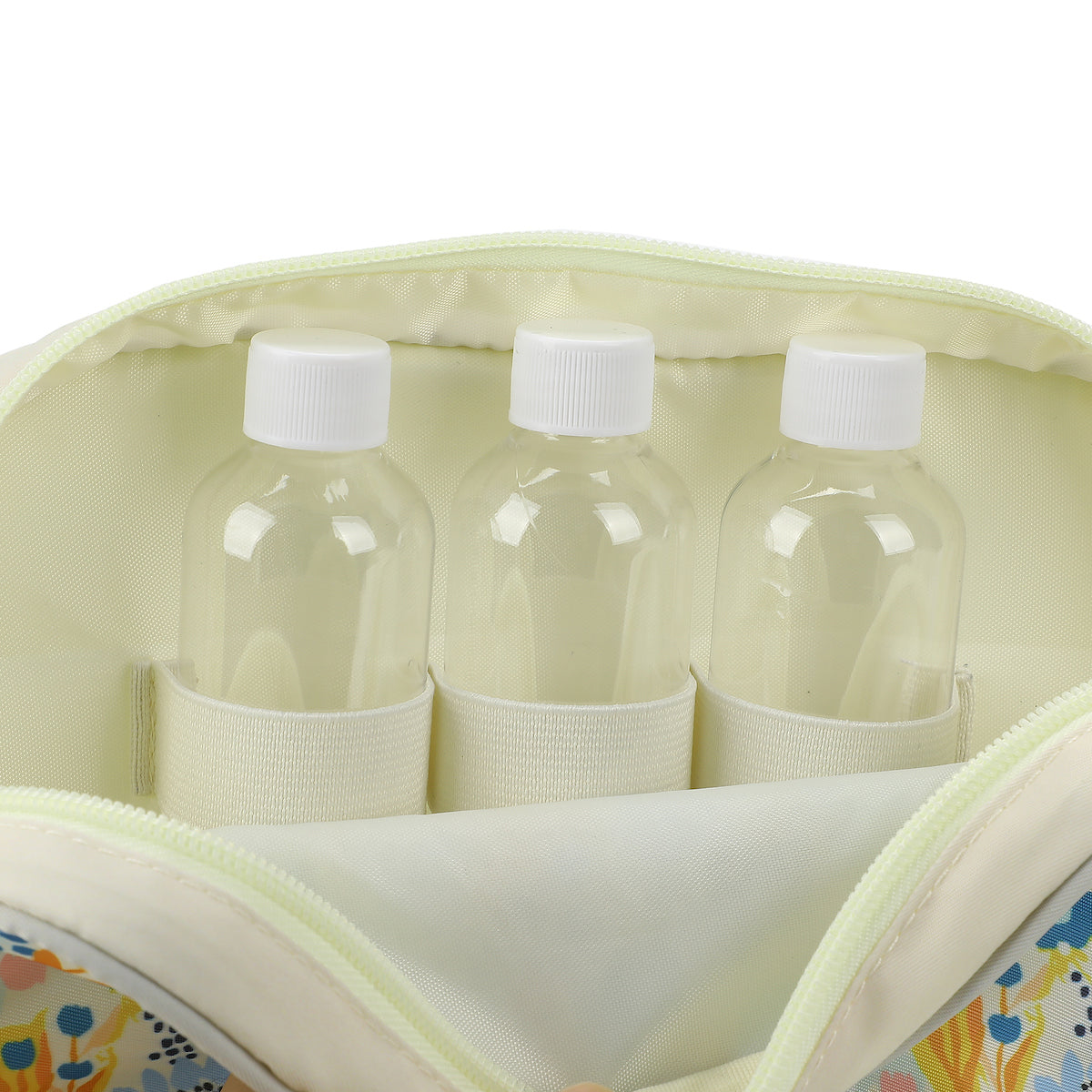 Floral Print Dual Compartment Cream Toiletry Cosmetic Kit