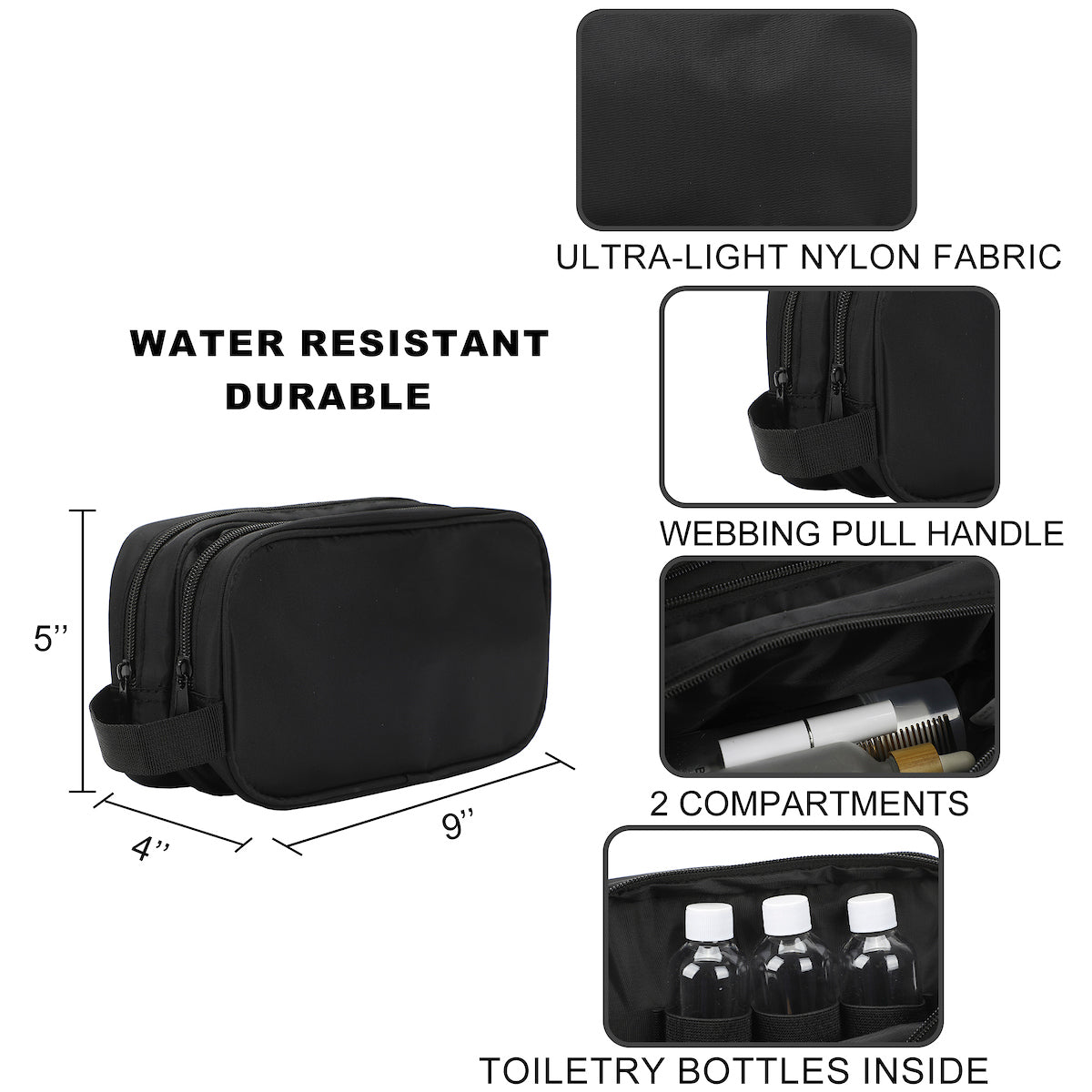 Dual Compartment Black Toiletry Cosmetic Kit