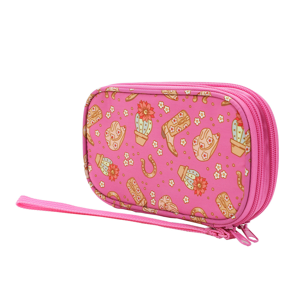 Western Print Pink Zip-Around Tech Organizer