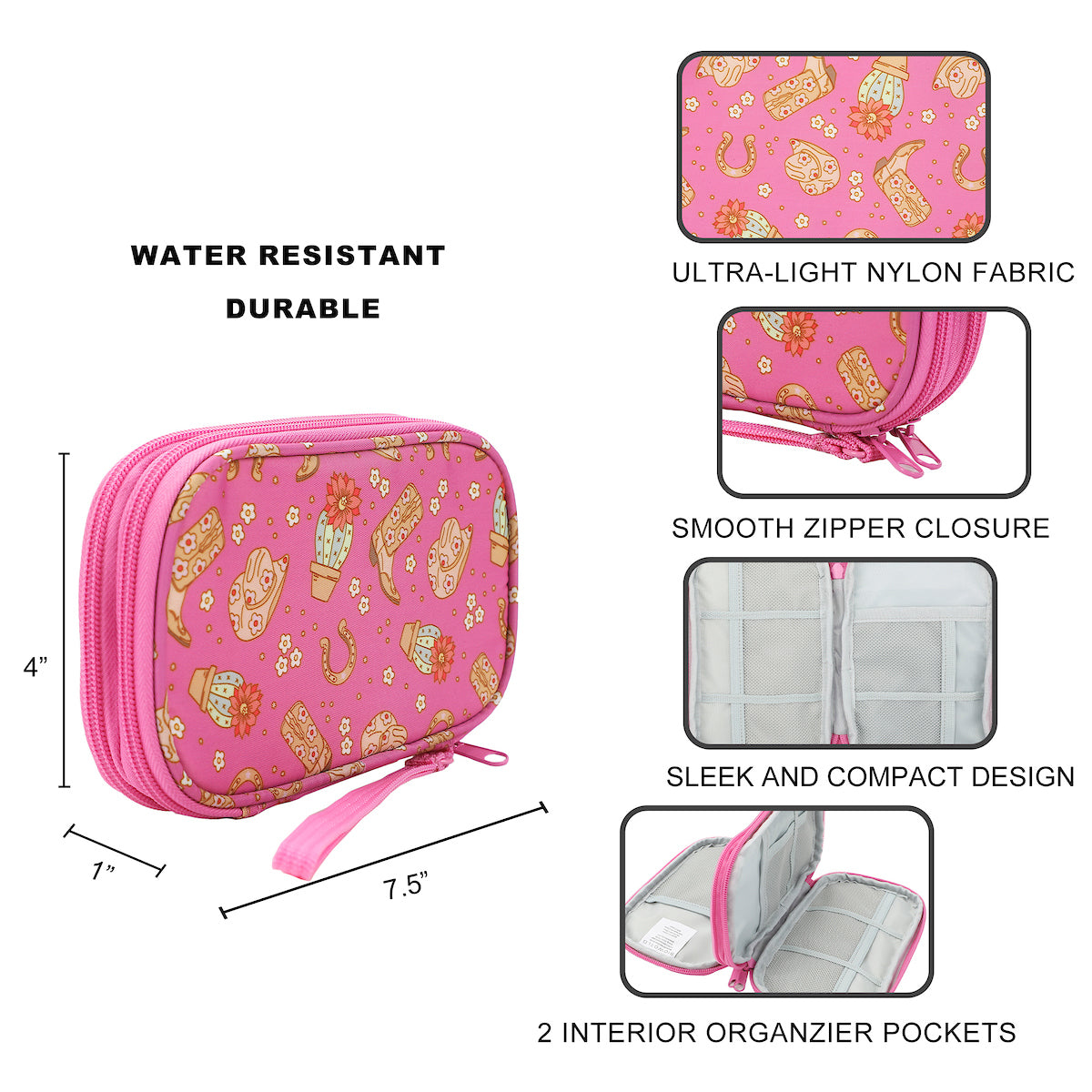 Western Print Pink Zip-Around Tech Organizer