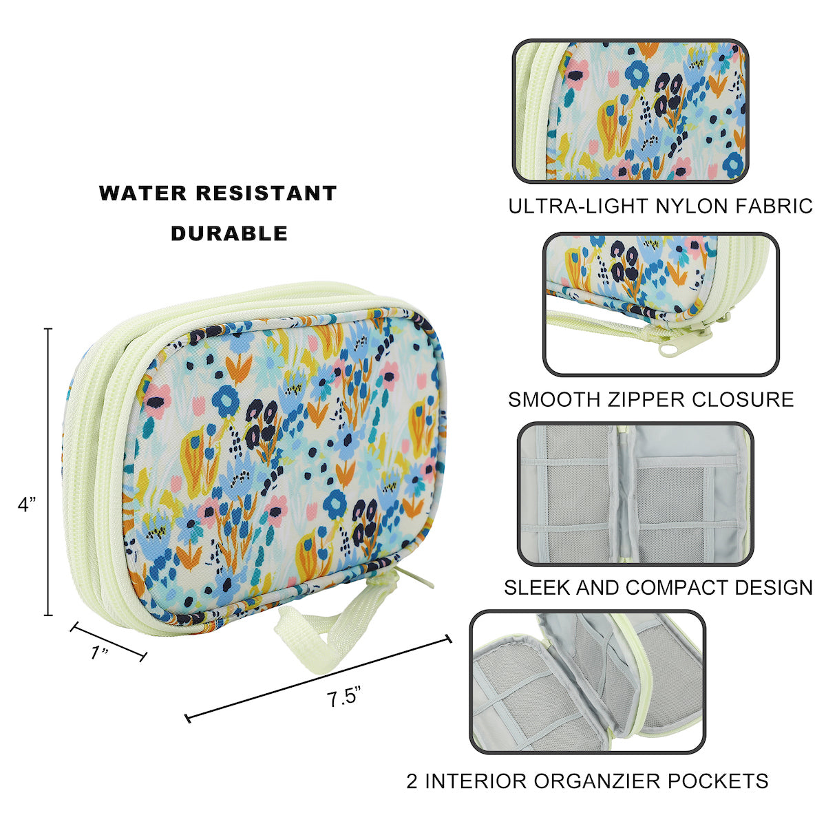 Floral Print Cream Zip-Around Tech Organizer