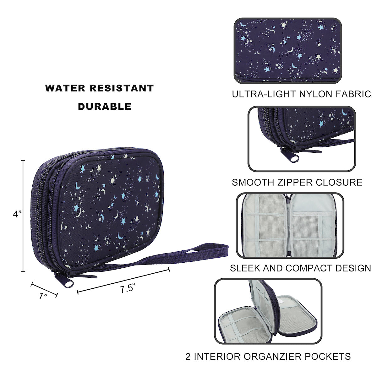 Night Sky Navy Zip-Around Tech Organizer
