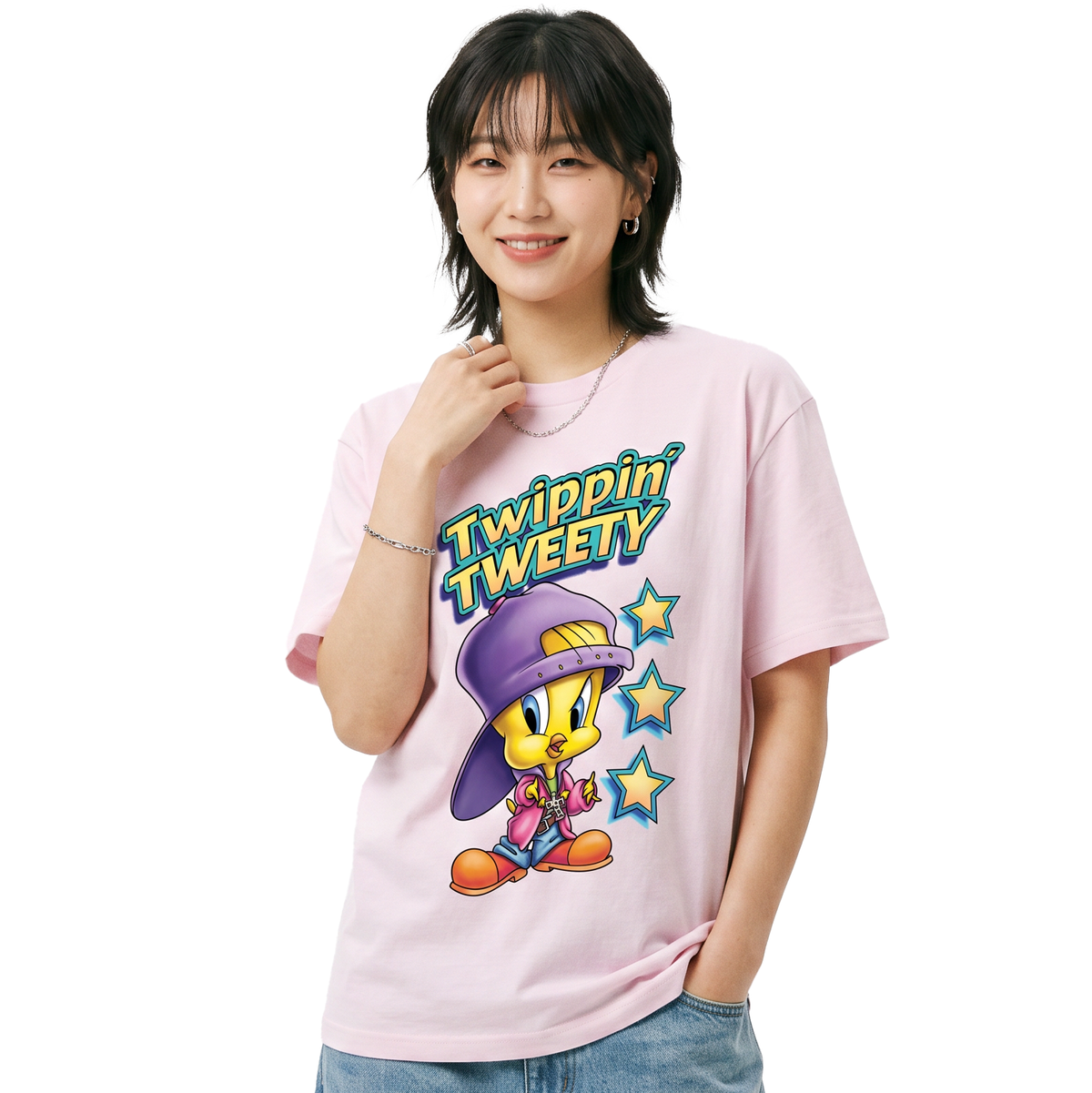 Looney Tunes Tweety Bling Pink Short Sleeve Tee for Adults