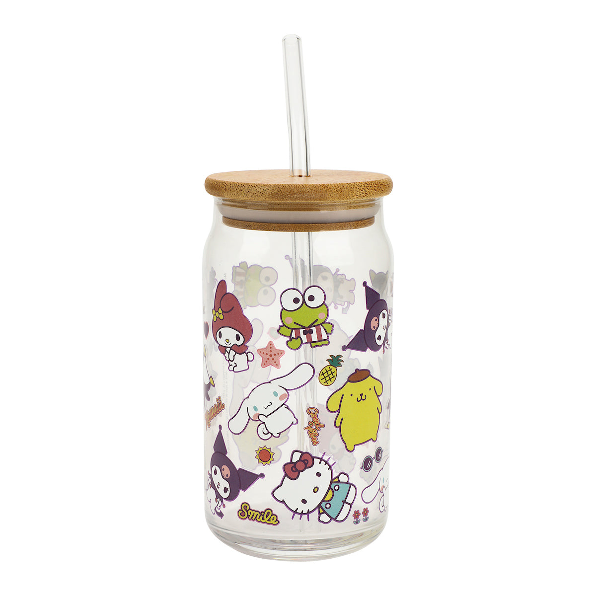 Hello Kitty & Friends Characters Decal 15 Oz Glass Tumbler With Bamboo Lid