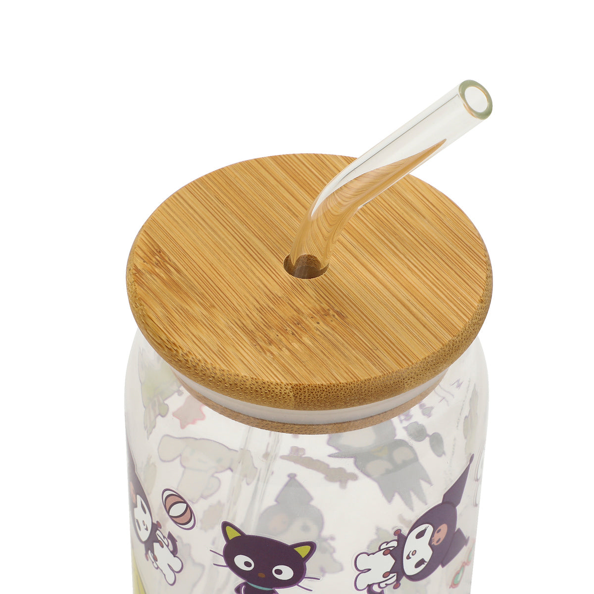 Hello Kitty & Friends Characters Decal 15 Oz Glass Tumbler With Bamboo Lid