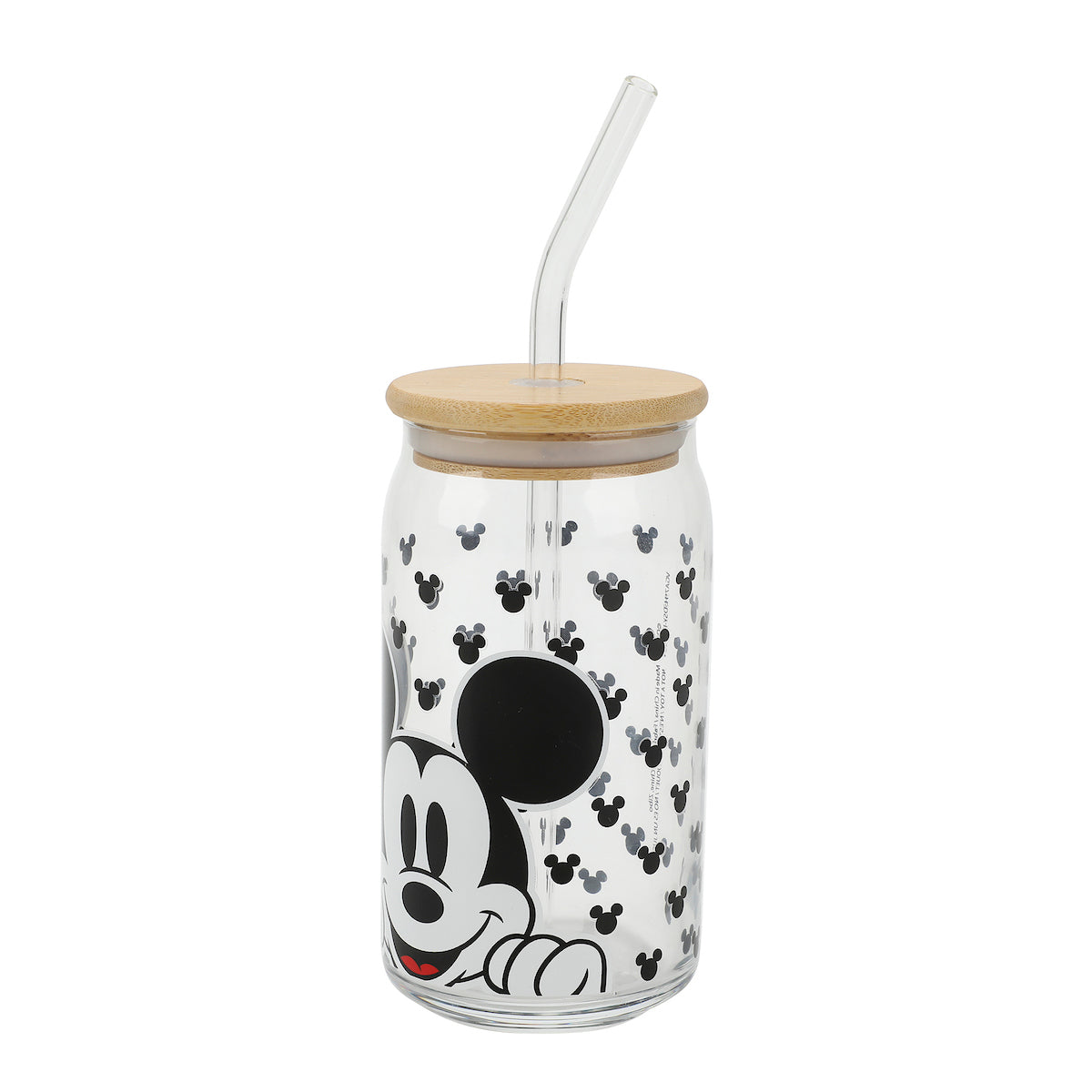 Disney Mickey Mouse Big Face 15 Oz Glass Bottle With Straw & Lid