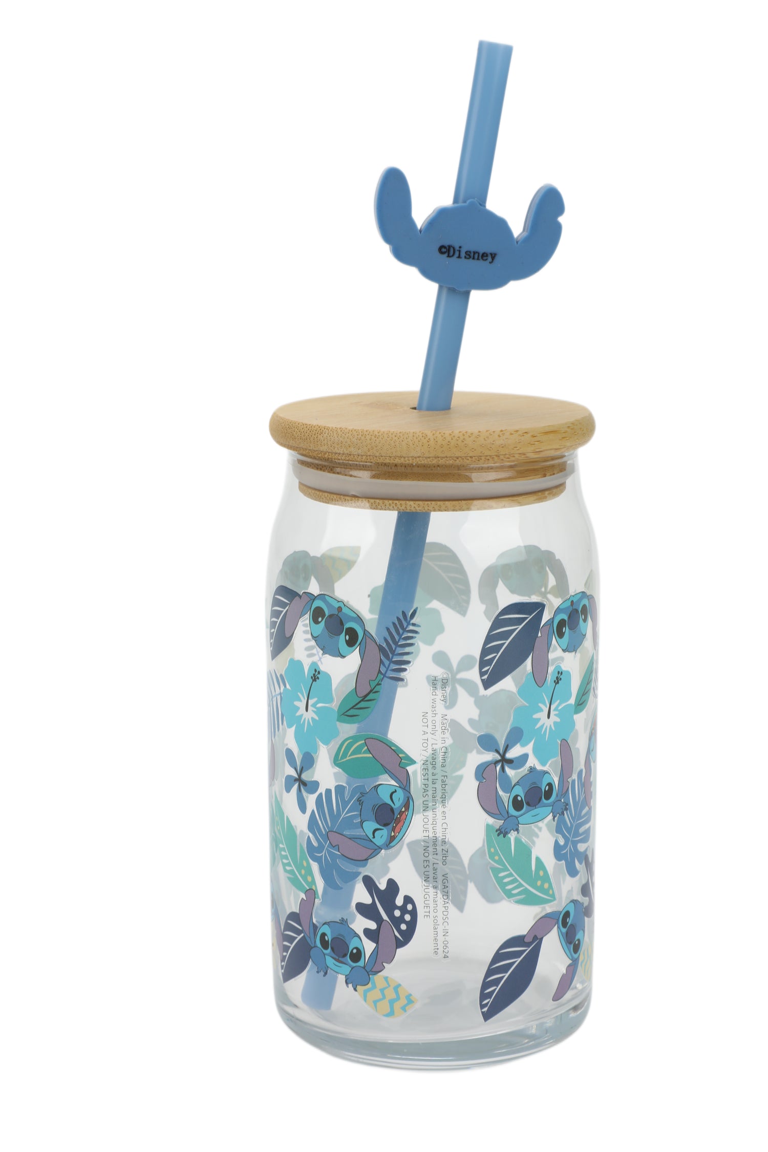 Lilo & Stitch All-Over Stitch Print 15 Oz Glass Cup With Straw & Lid