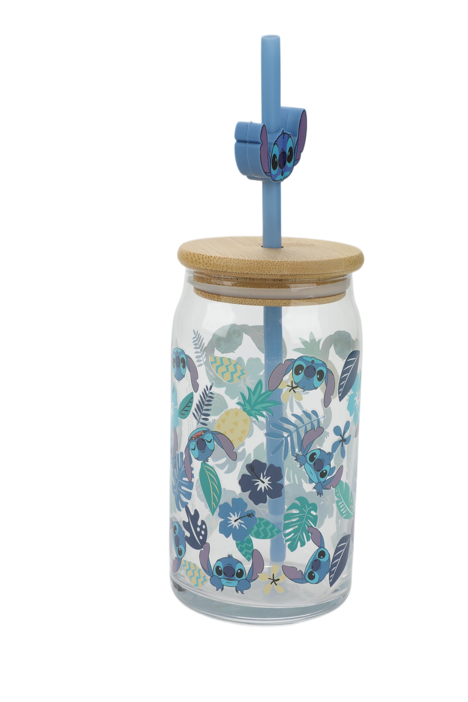 Lilo & Stitch All-Over Stitch Print 15 Oz Glass Cup With Straw & Lid
