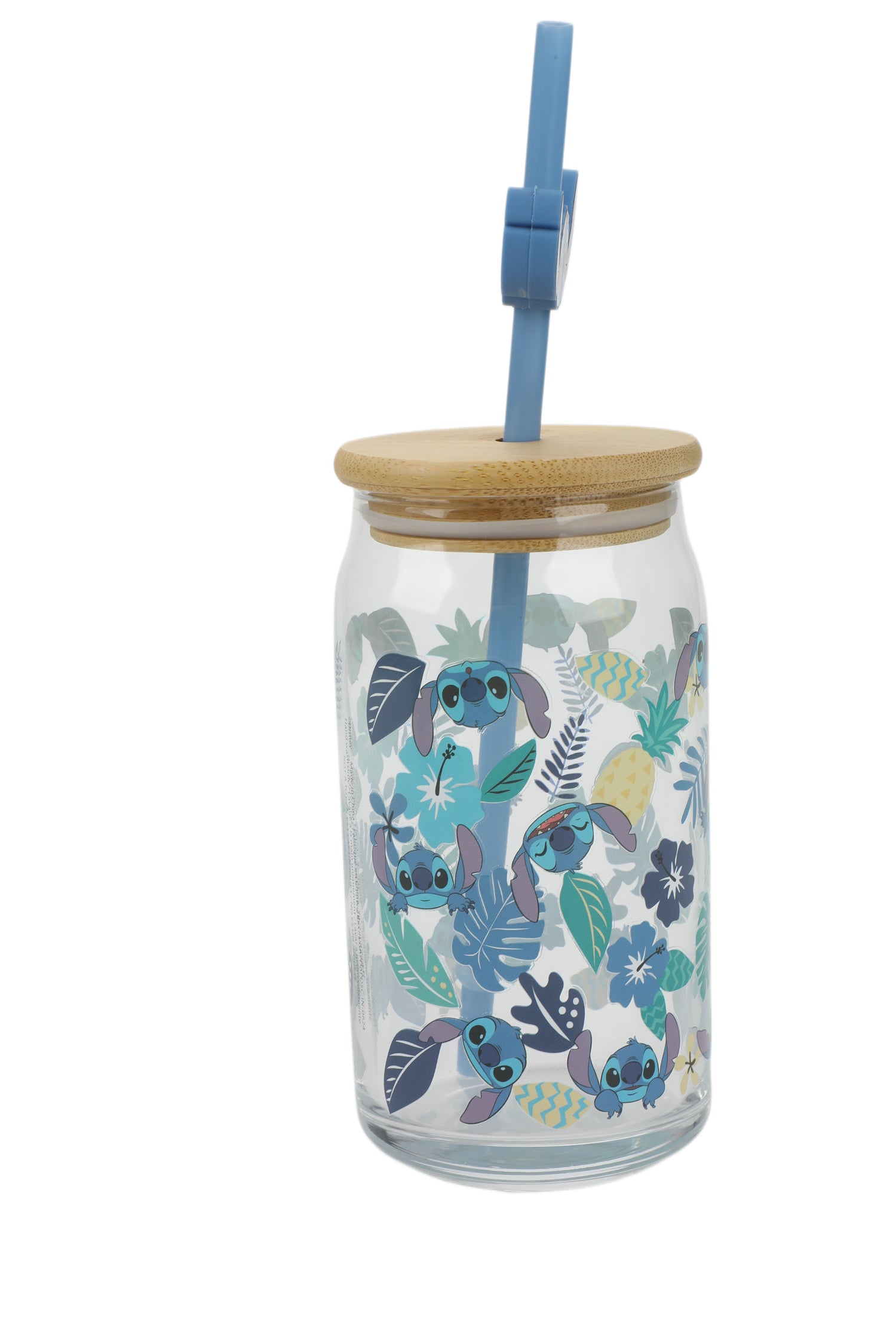 Lilo & Stitch All-Over Stitch Print 15 Oz Glass Cup With Straw & Lid
