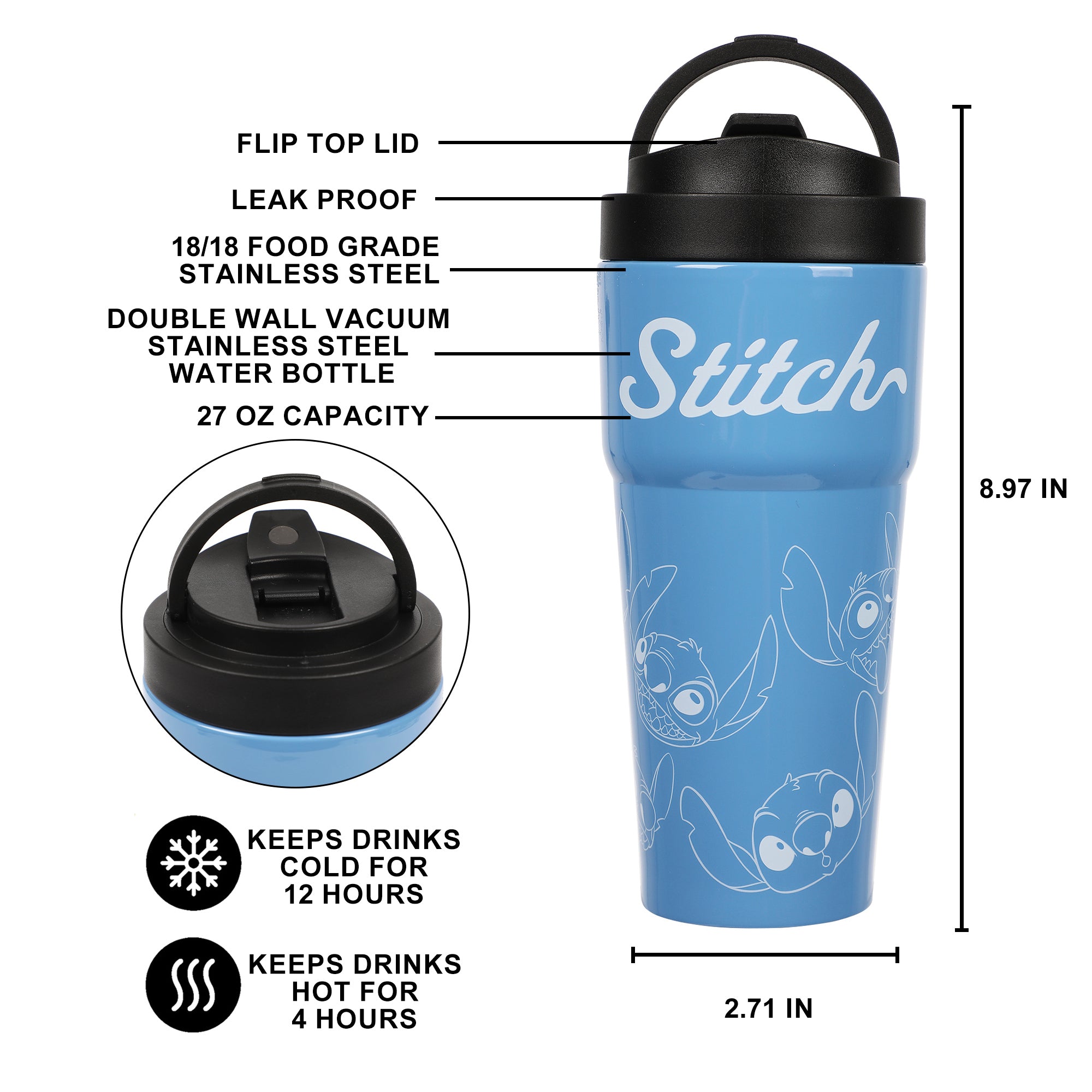 Lilo & Stitch Stitch Faces Blue 27 Oz Stainless Steel Coffee Tumbler