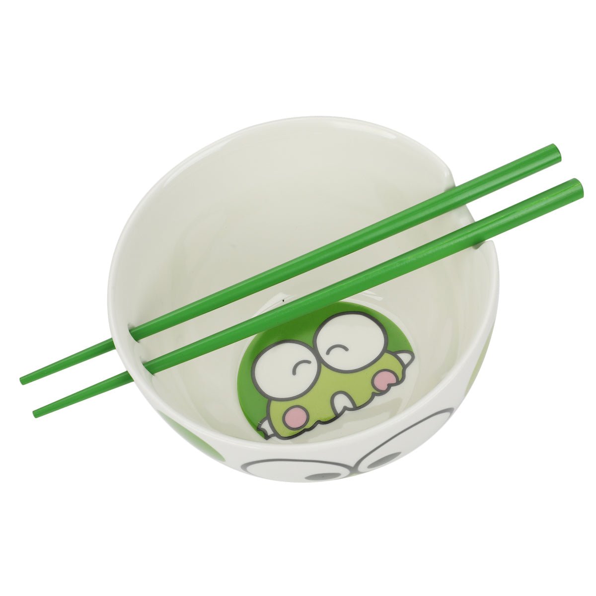 Keroppi Ceramic Ramen Bowl with Green Chopsticks