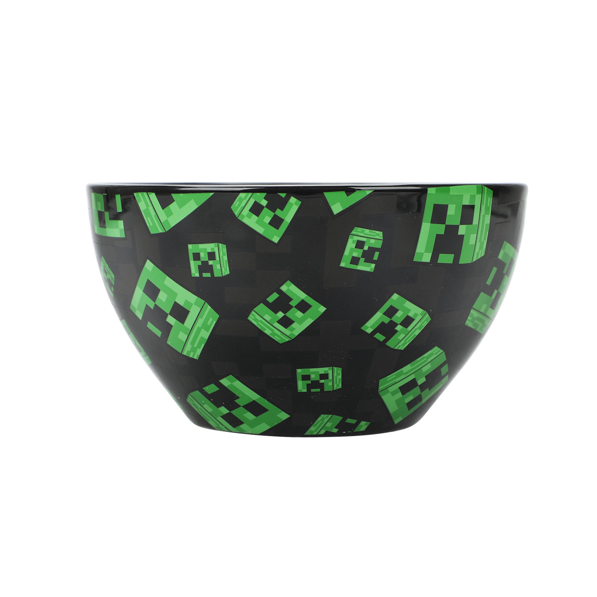 Minecraft Creeper Faces 20 Oz Black Ceramic Ramen Bowl With Plastic Chopsticks