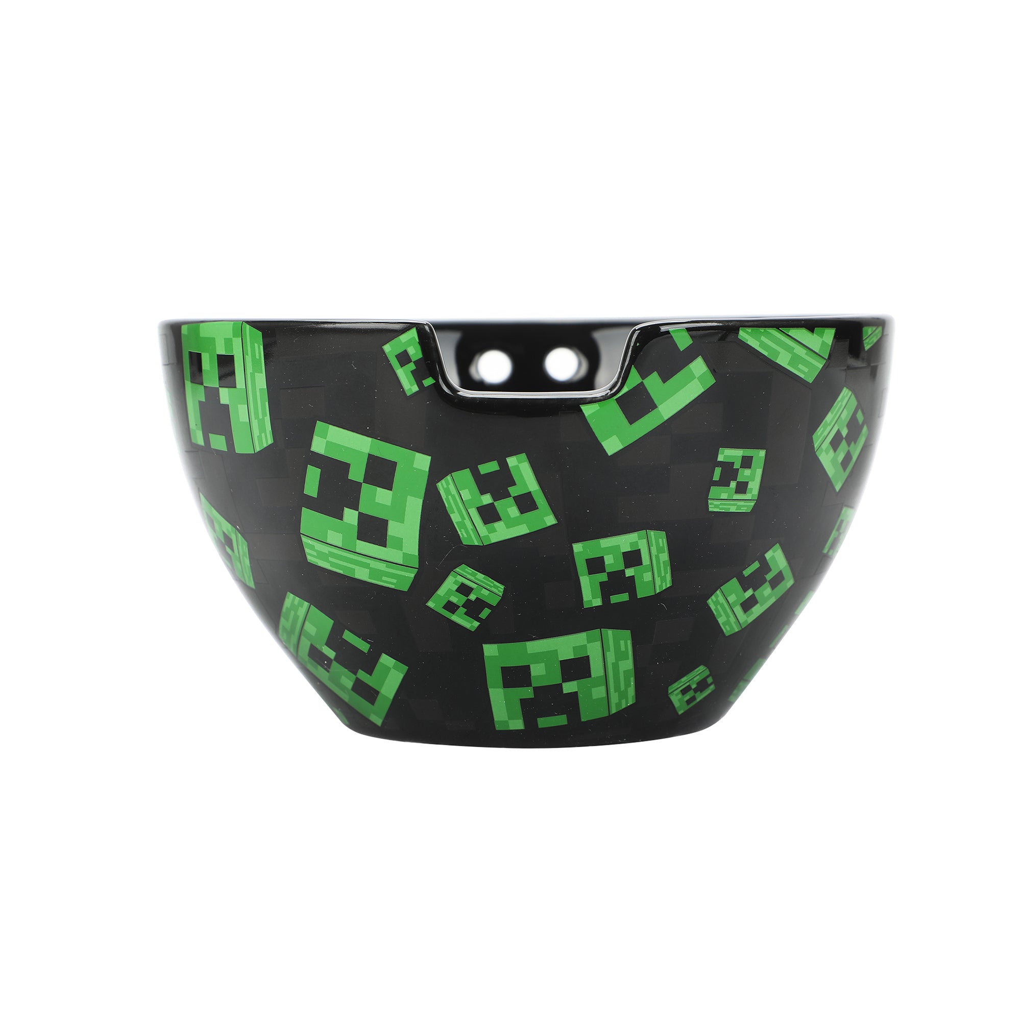 Minecraft Creeper Faces 20 Oz Black Ceramic Ramen Bowl With Plastic Chopsticks