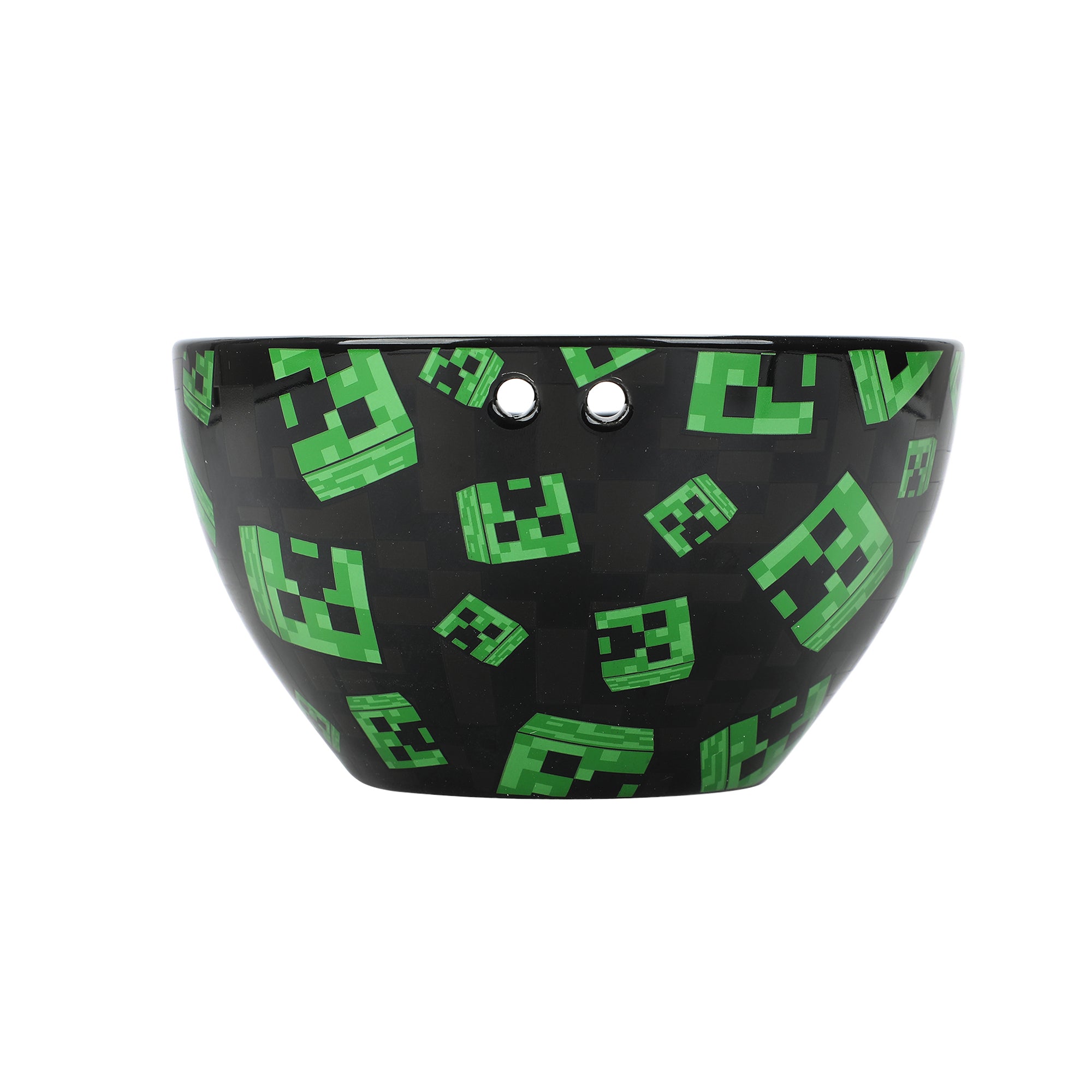 Minecraft Creeper Faces 20 Oz Black Ceramic Ramen Bowl With Plastic Chopsticks