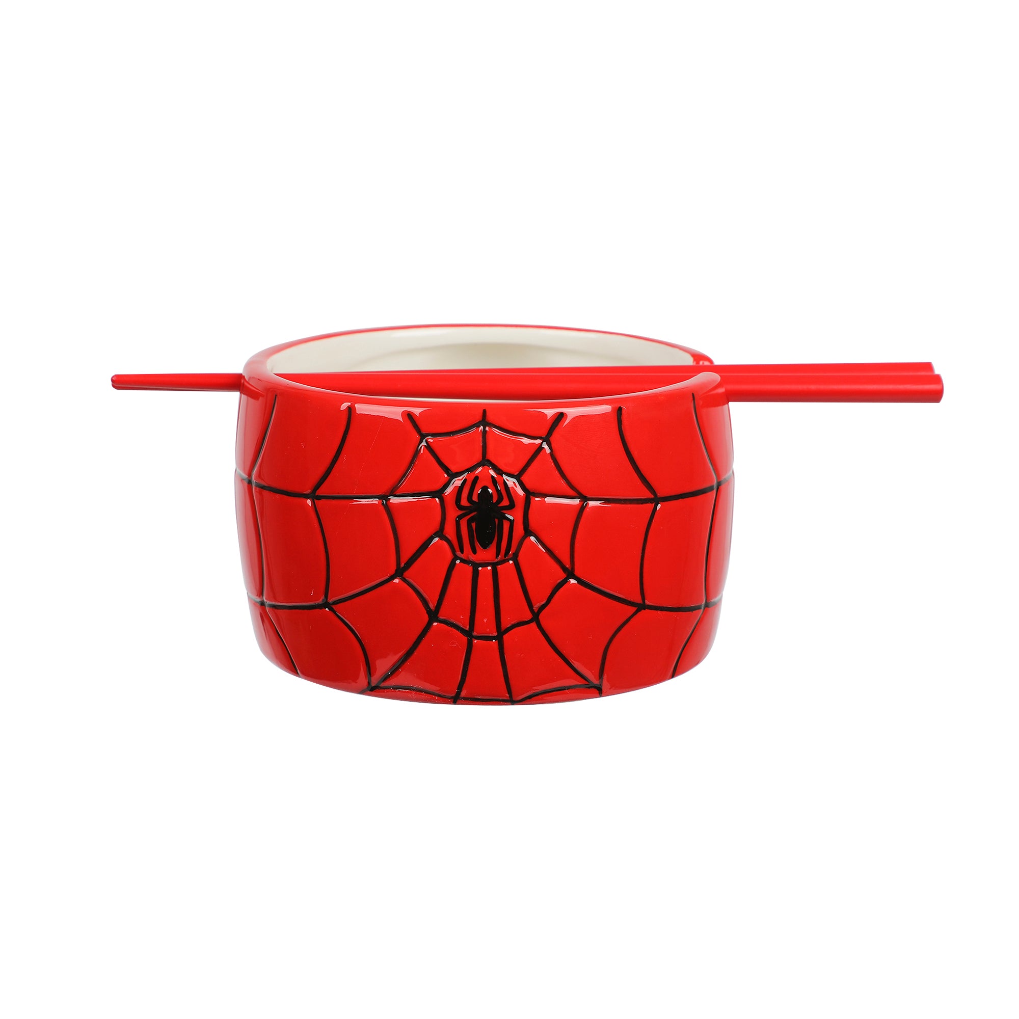 Spider-Man Classic Spider-Man Mask Red 33 Oz Sculpted Ceramic Ramen Bowl With Chopsticks