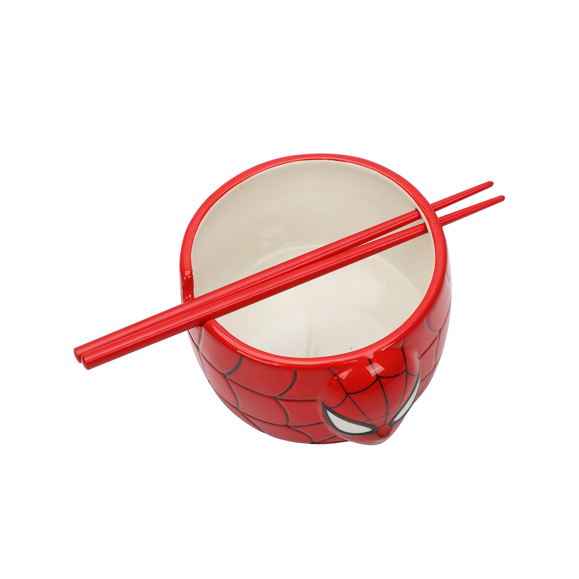 Spider-Man Classic Spider-Man Mask Red 33 Oz Sculpted Ceramic Ramen Bowl With Chopsticks