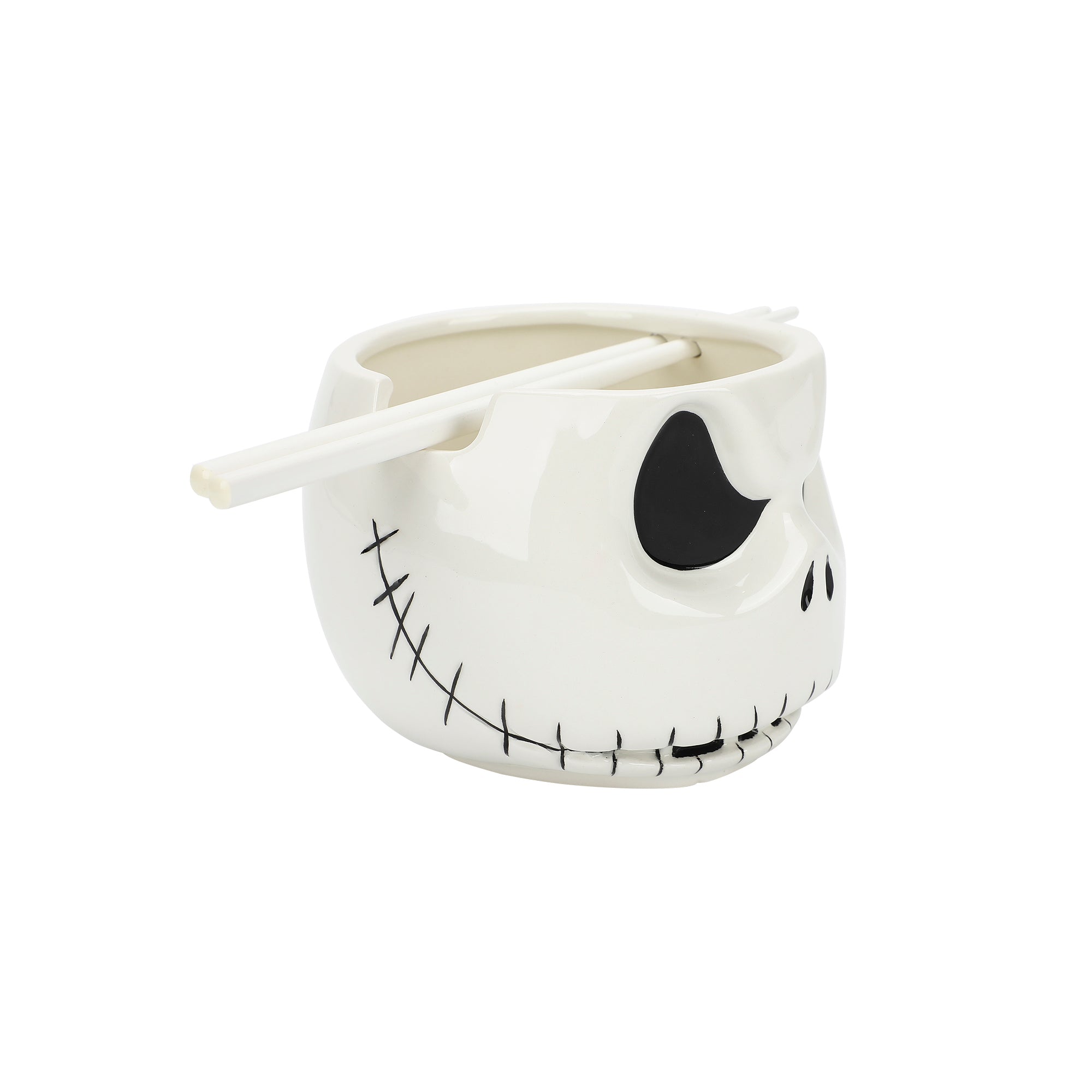 Nightmare Before Christmas Jack Skellington White 33 Oz Sculpted Ceramic Ramen Bowl With Chopsticks