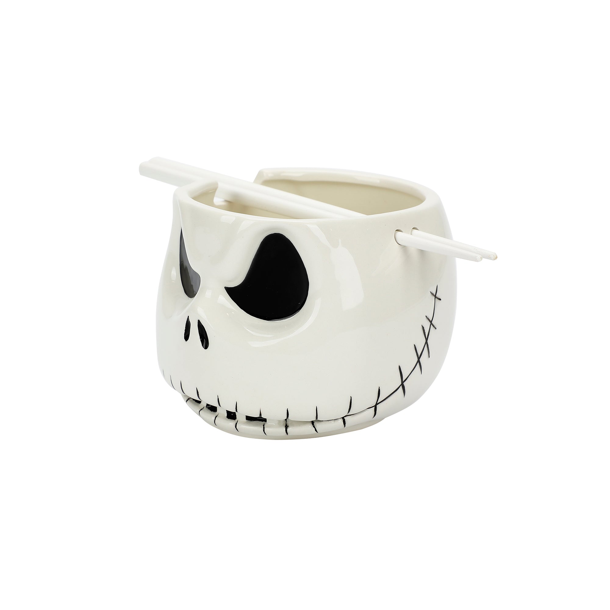 Nightmare Before Christmas Jack Skellington White 33 Oz Sculpted Ceramic Ramen Bowl With Chopsticks