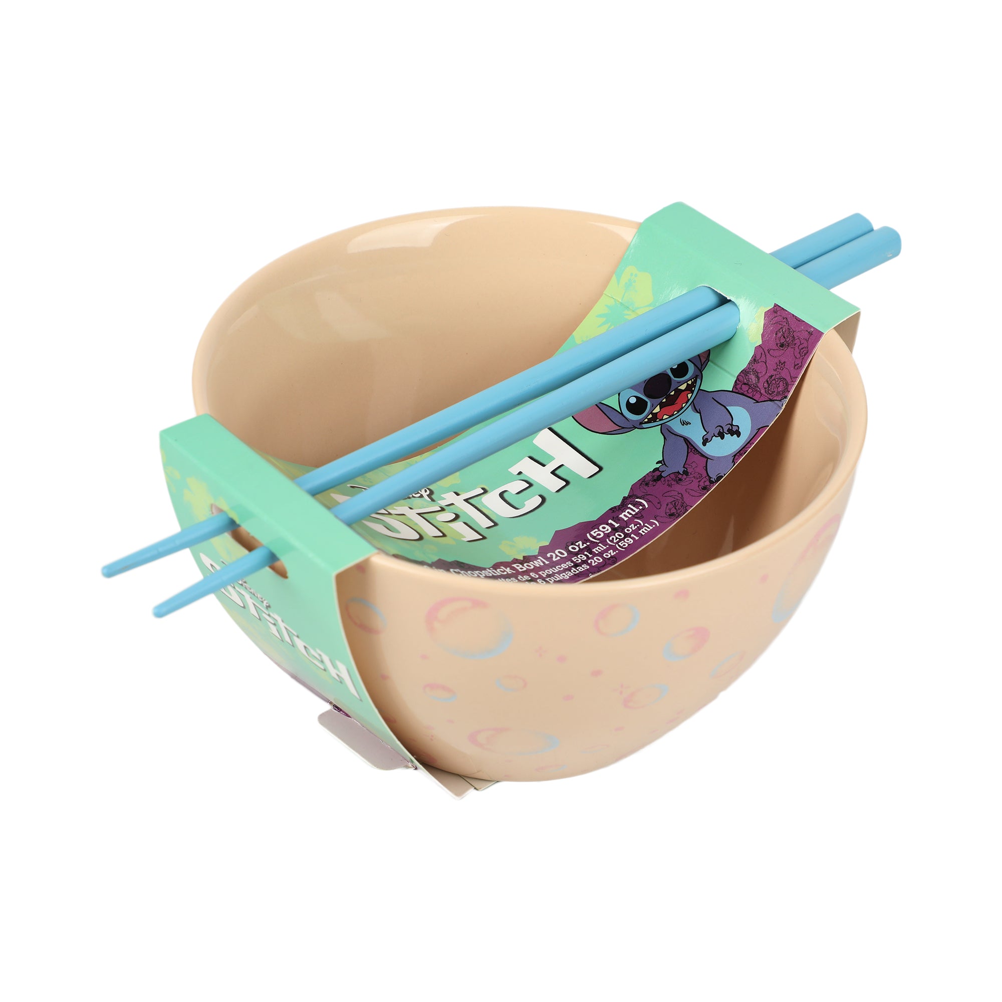 Disney Stitch Boba Tea 20 Oz Tan Ramen Bowl With Chopsticks