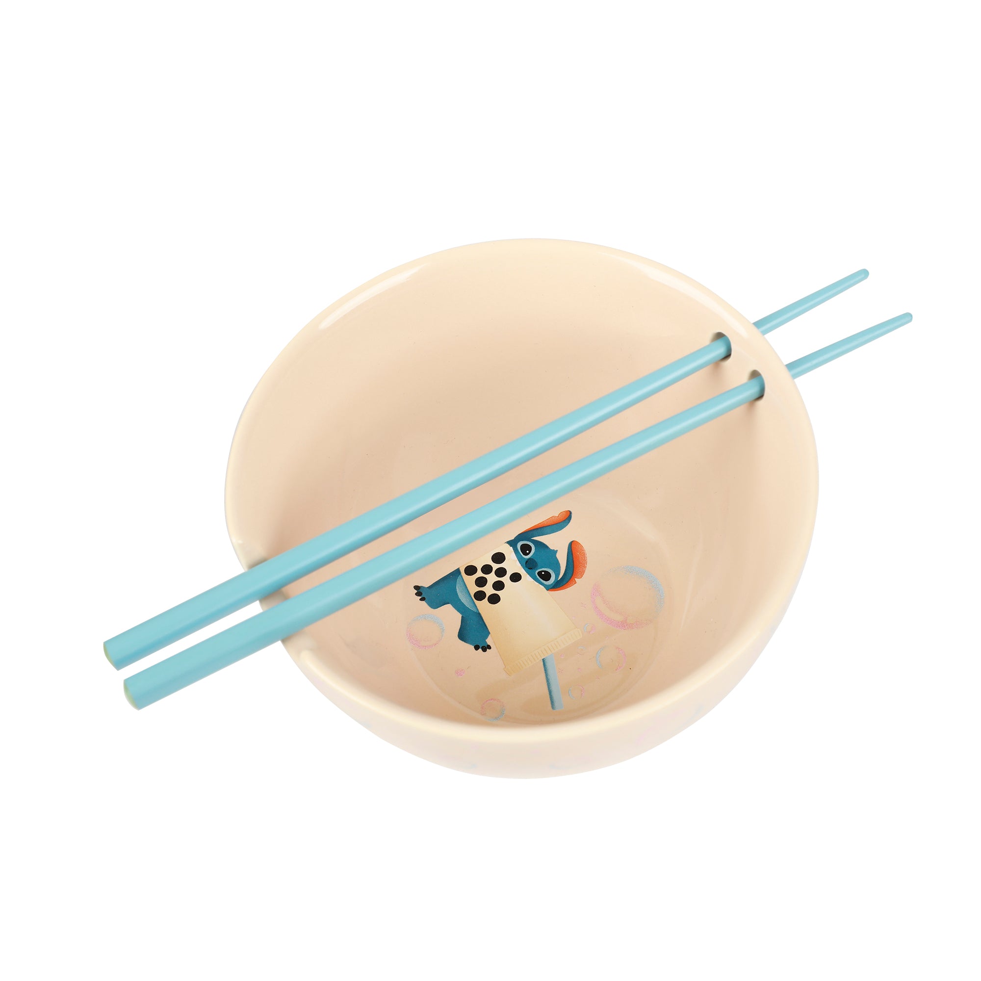 Disney Stitch Boba Tea 20 Oz Tan Ramen Bowl With Chopsticks