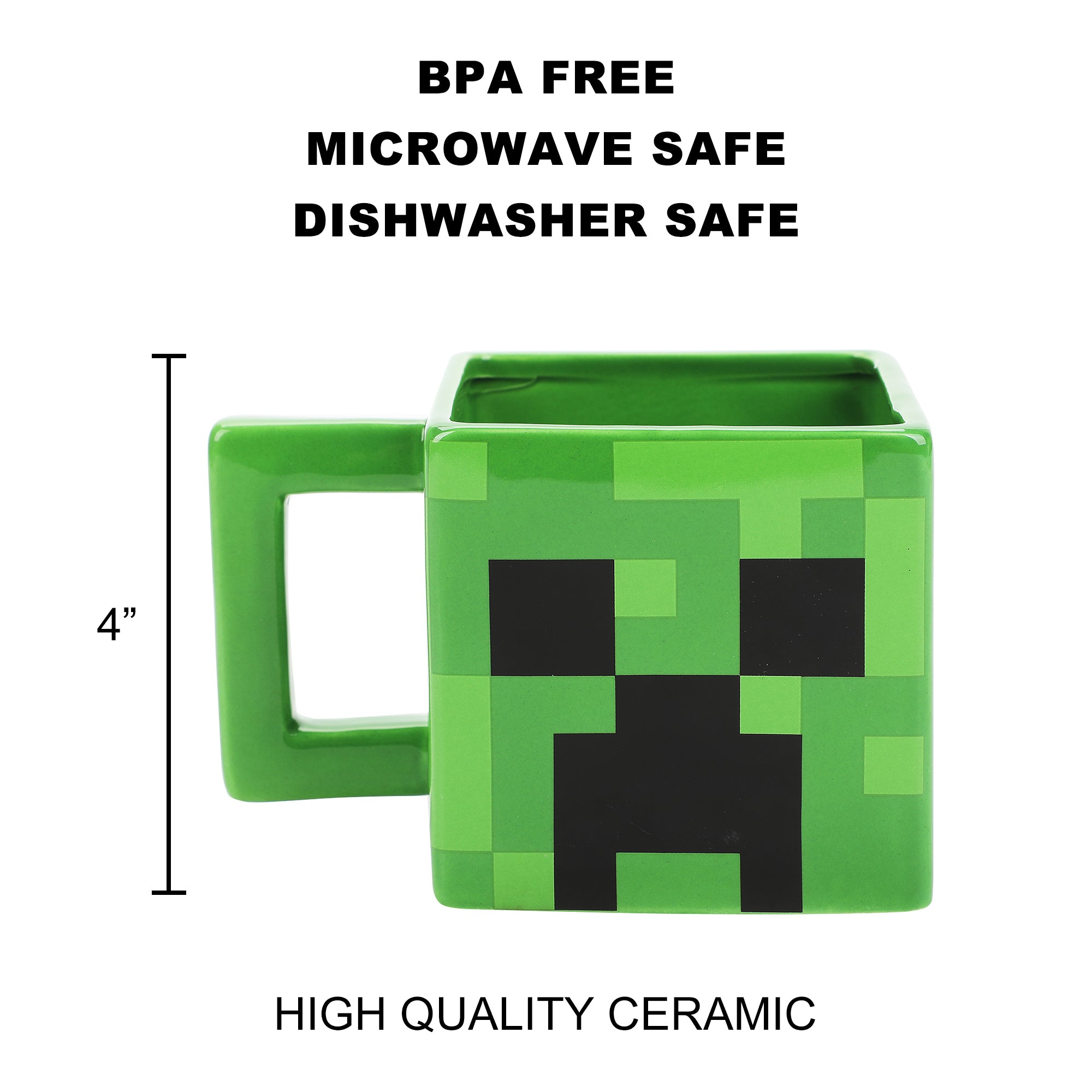 Minecraft Creeper Green 16 Oz Sculpted Square Ceramic Mug