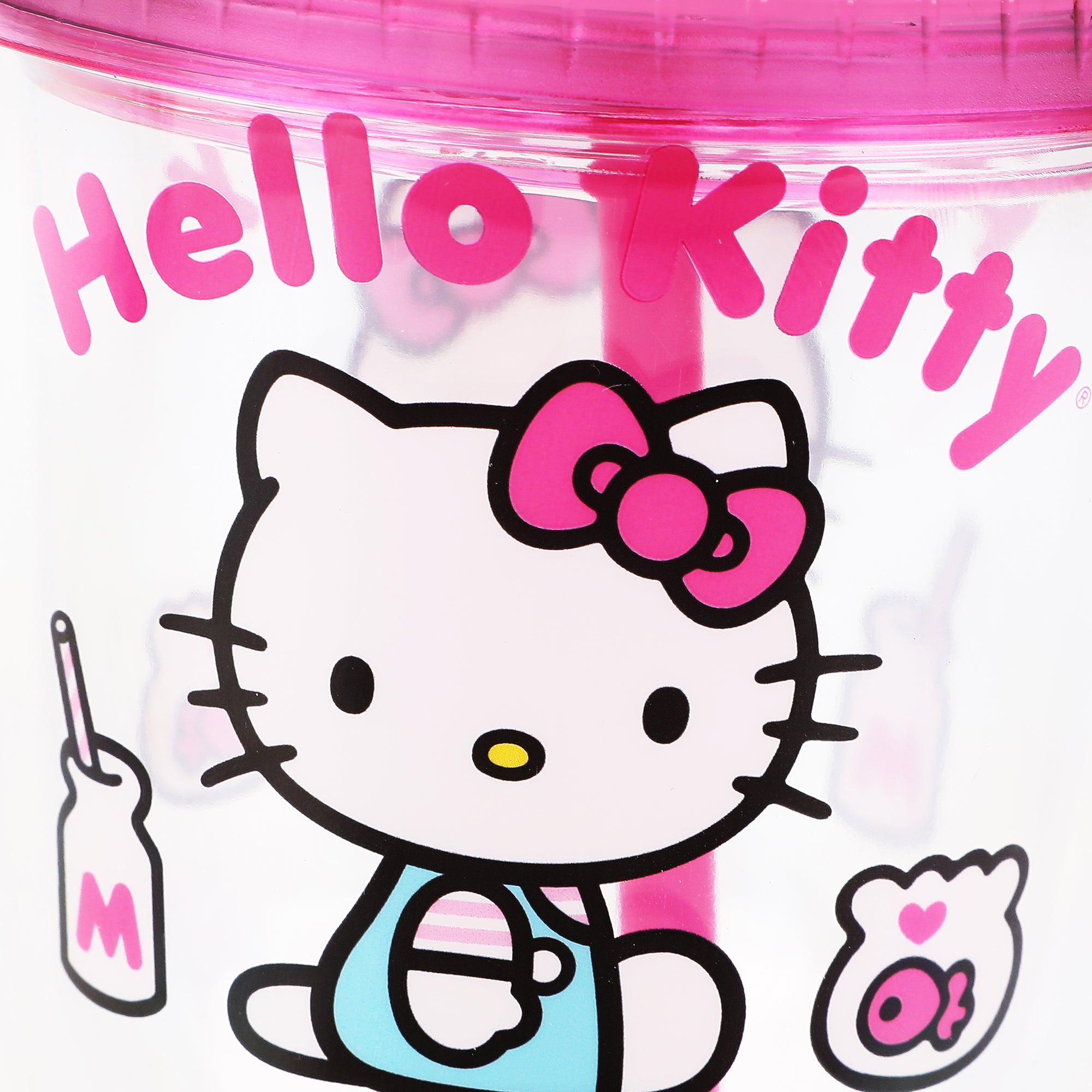 Hello Kitty Drinks Character Art 13 Oz Double Wall Plastic Cup With Pink Dome Lid