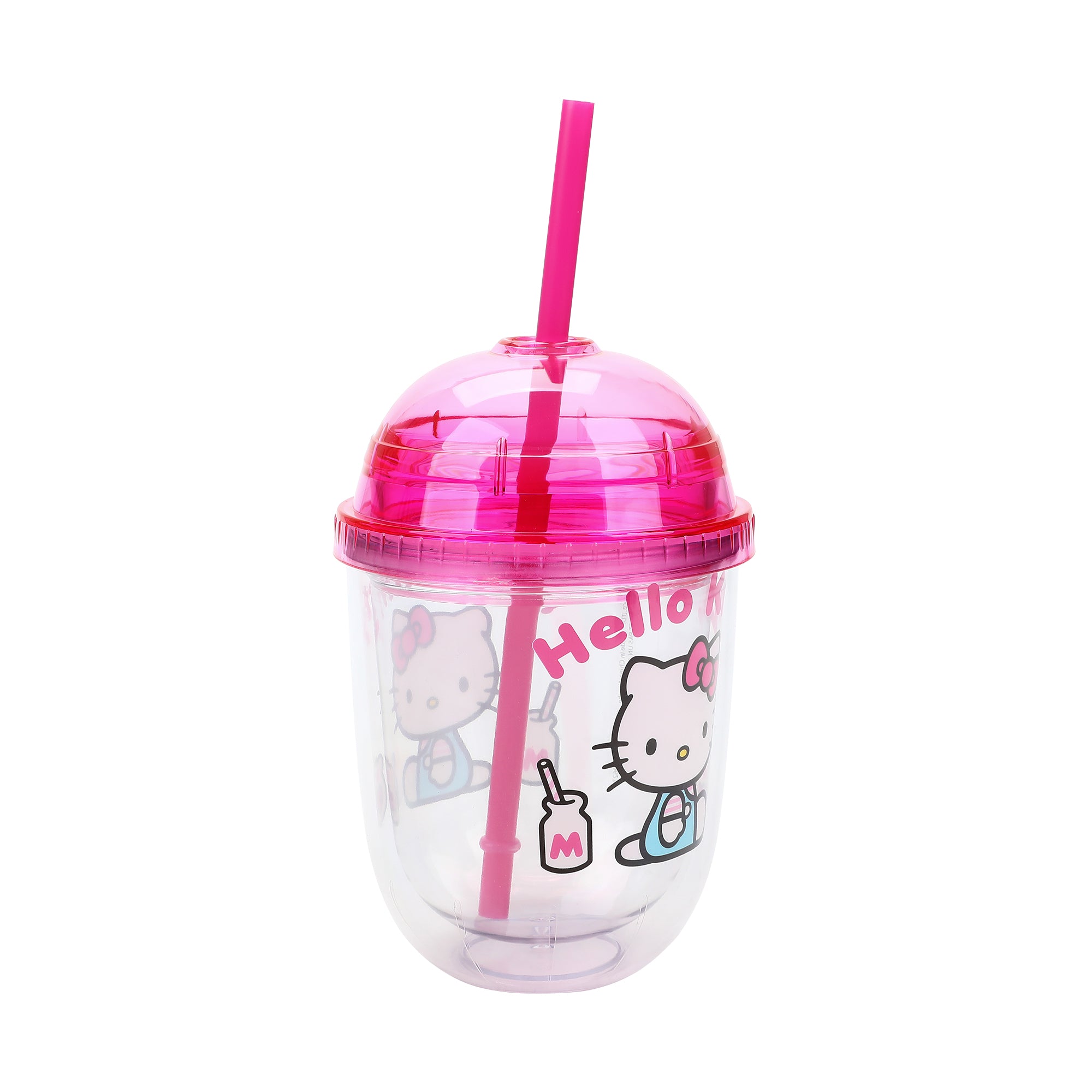 Hello Kitty Drinks Character Art 13 Oz Double Wall Plastic Cup With Pink Dome Lid