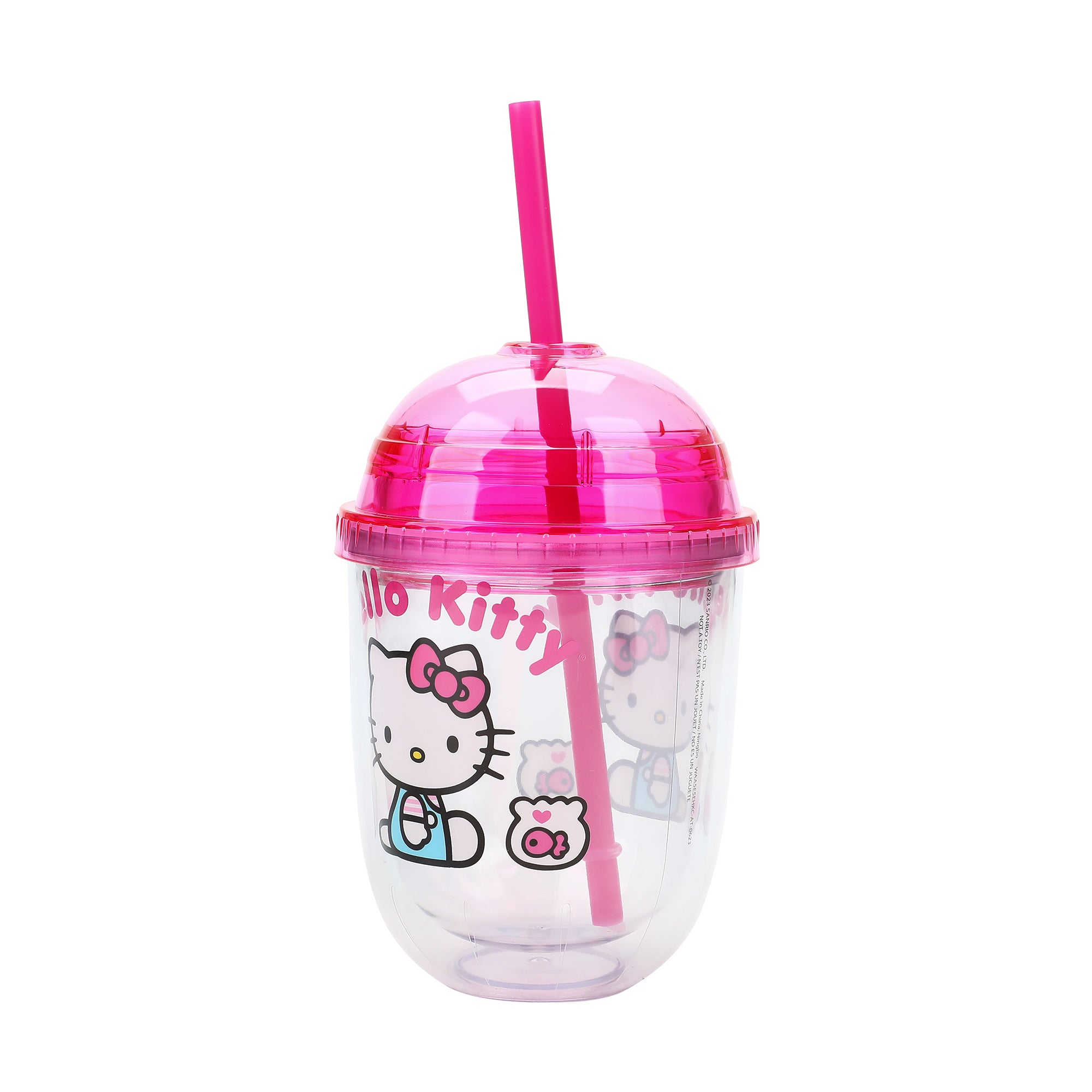 Hello Kitty Drinks Character Art 13 Oz Double Wall Plastic Cup With Pink Dome Lid