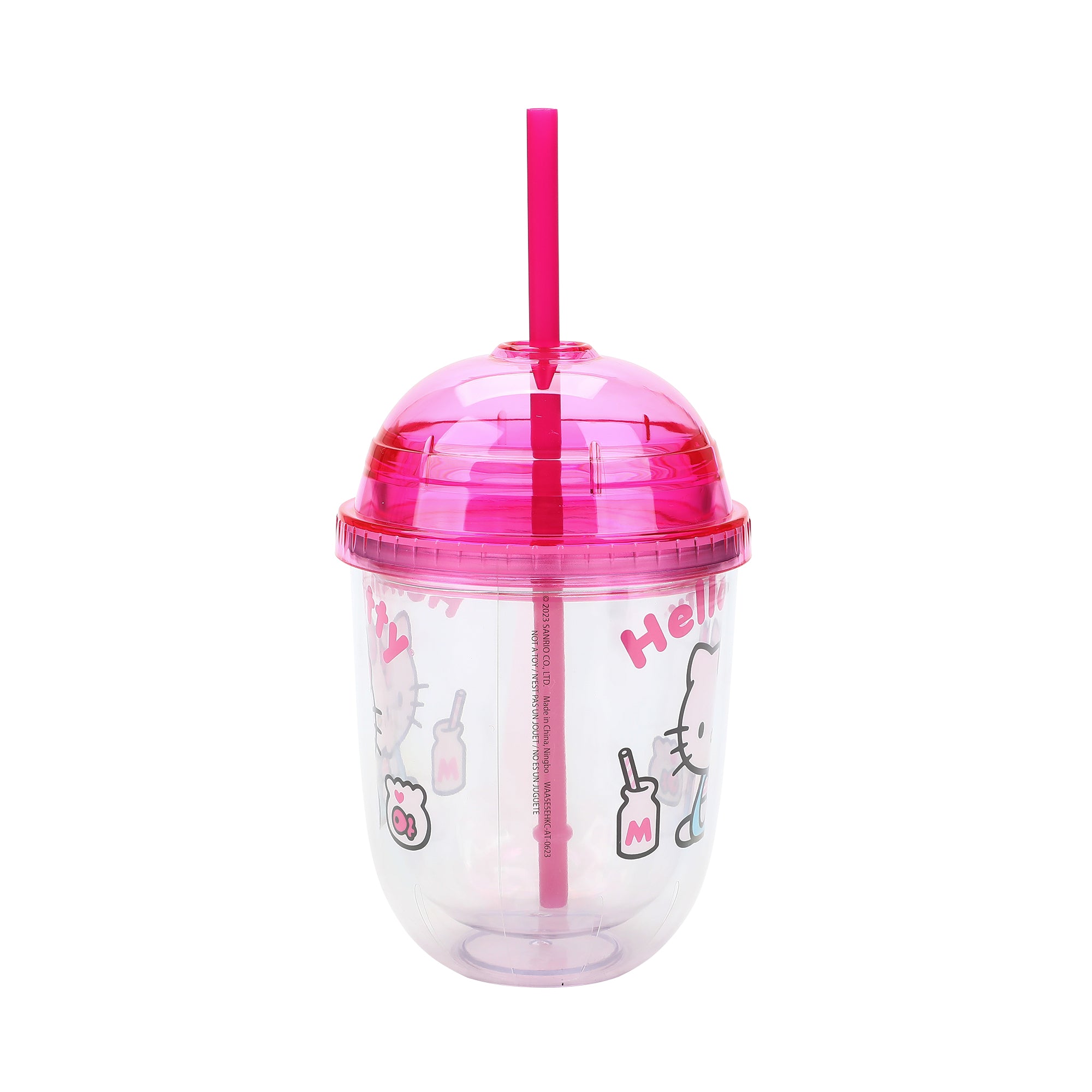 Hello Kitty Drinks Character Art 13 Oz Double Wall Plastic Cup With Pink Dome Lid