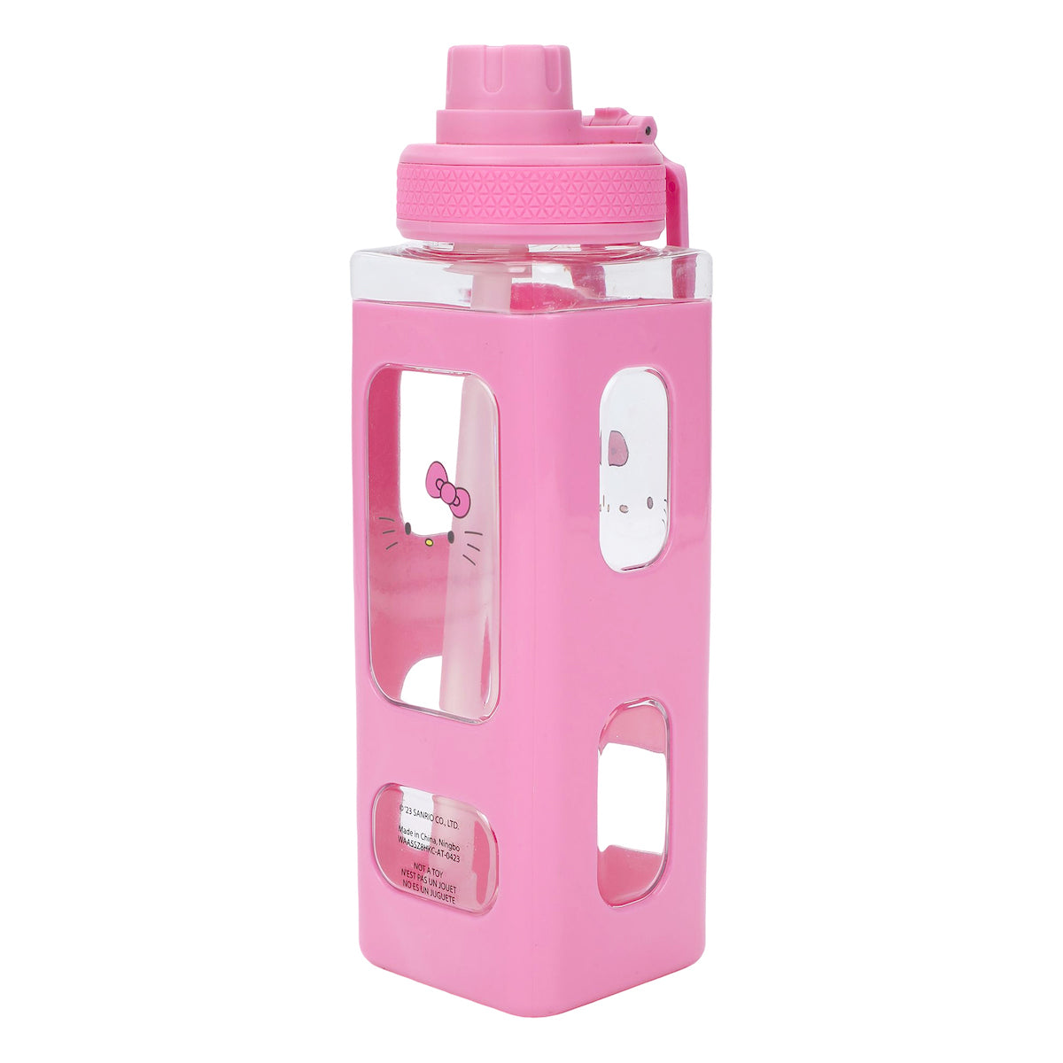 Hello Kitty Character Face 24 Oz Adult Pink Square Plastic Water Bottle