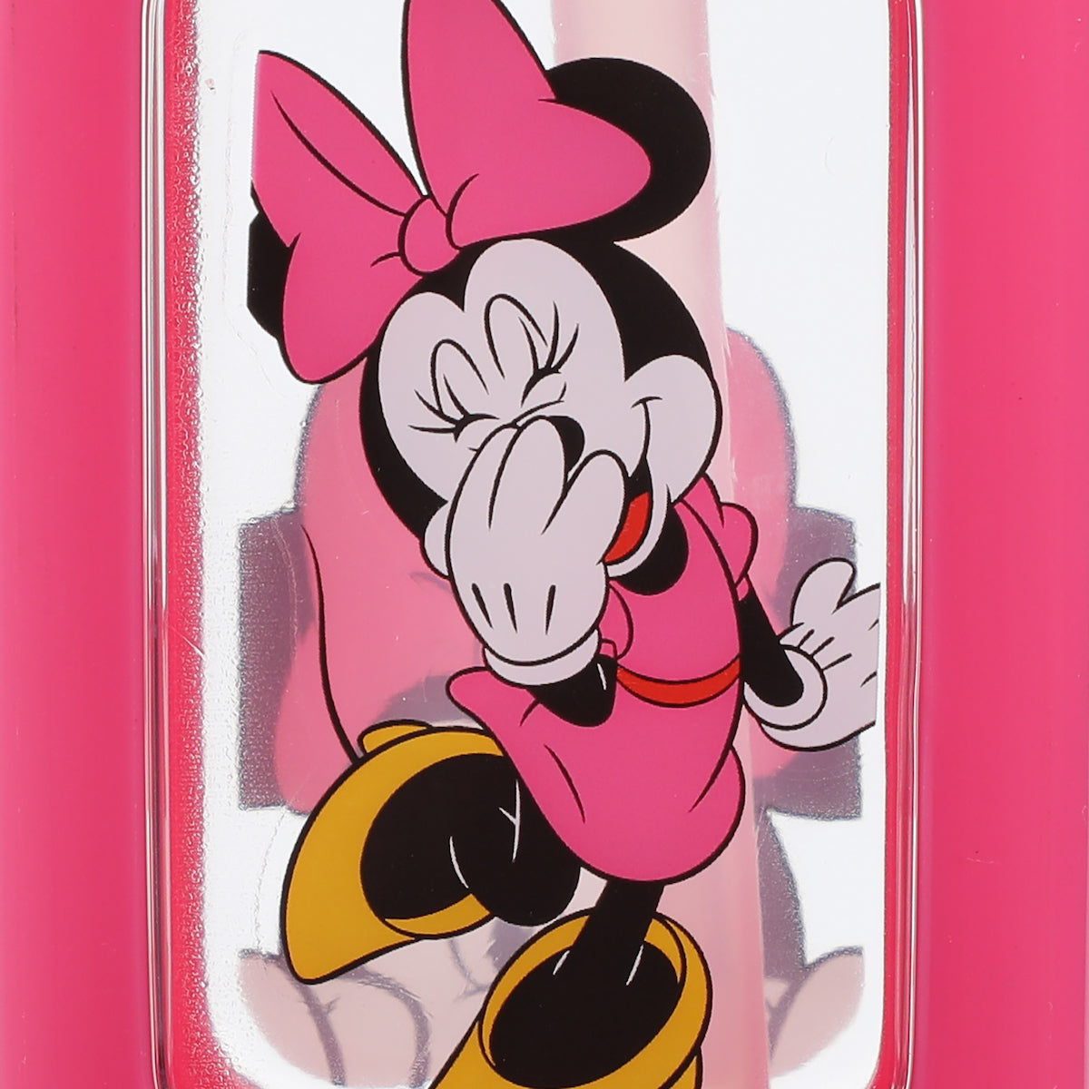 Disney Minnie Mouse Looking And Laughing 24 Oz Pink Square Plastic Water Bottle