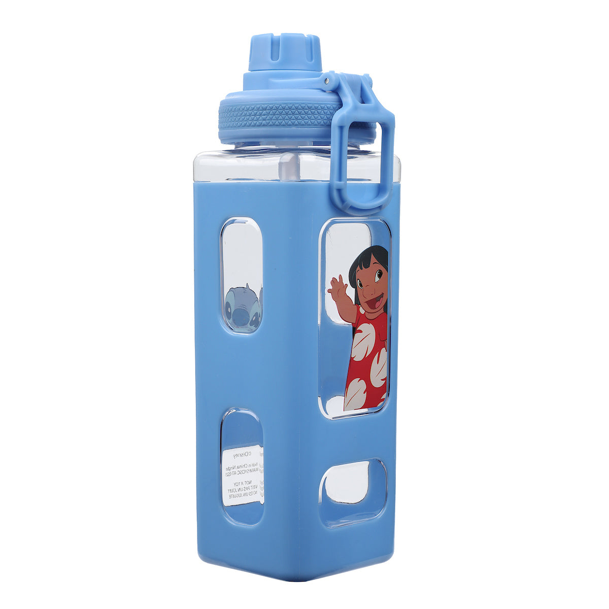 Lilo & Stitch Waving Characters 24 oz Blue Square Plastic Water Bottle