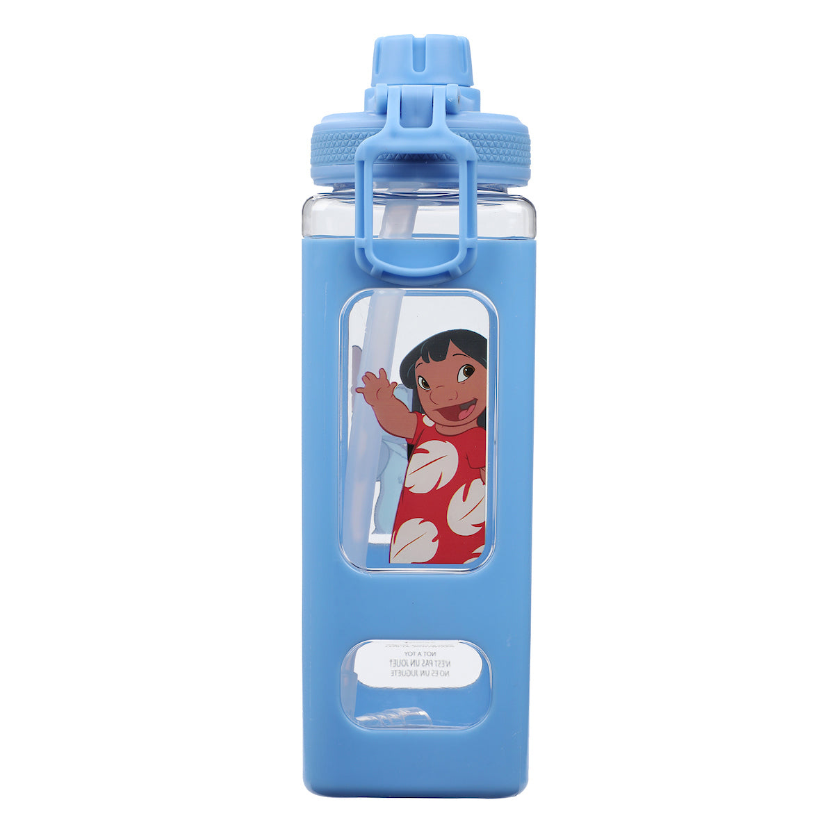 Lilo & Stitch Waving Characters 24 oz Blue Square Plastic Water Bottle