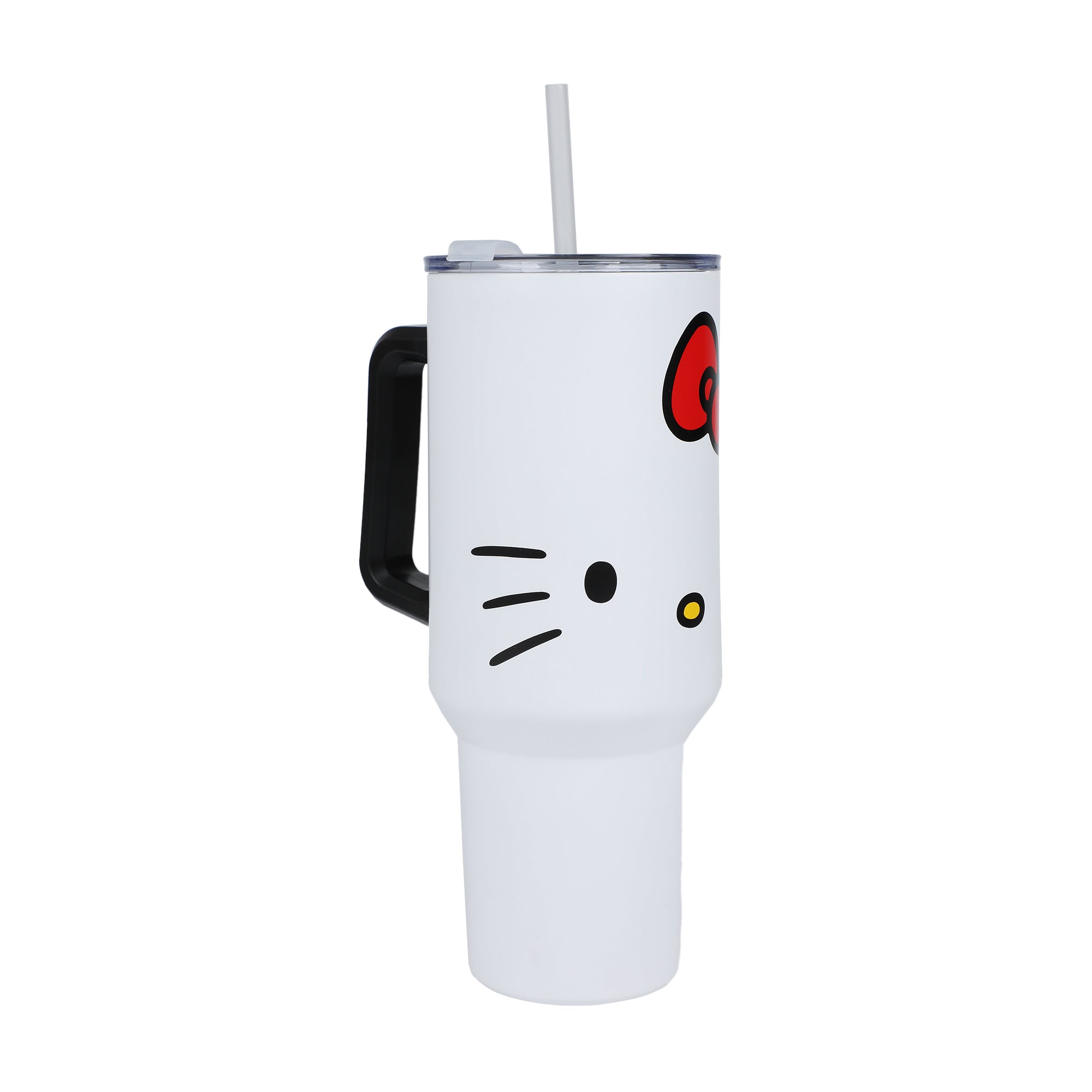 Bioworld Hello Kitty Vacuum Insulated 40 Oz. Stainless Steel Tumbler with Straw & Leak-Proof Lid, Easy Carry Handle for Travel or Home